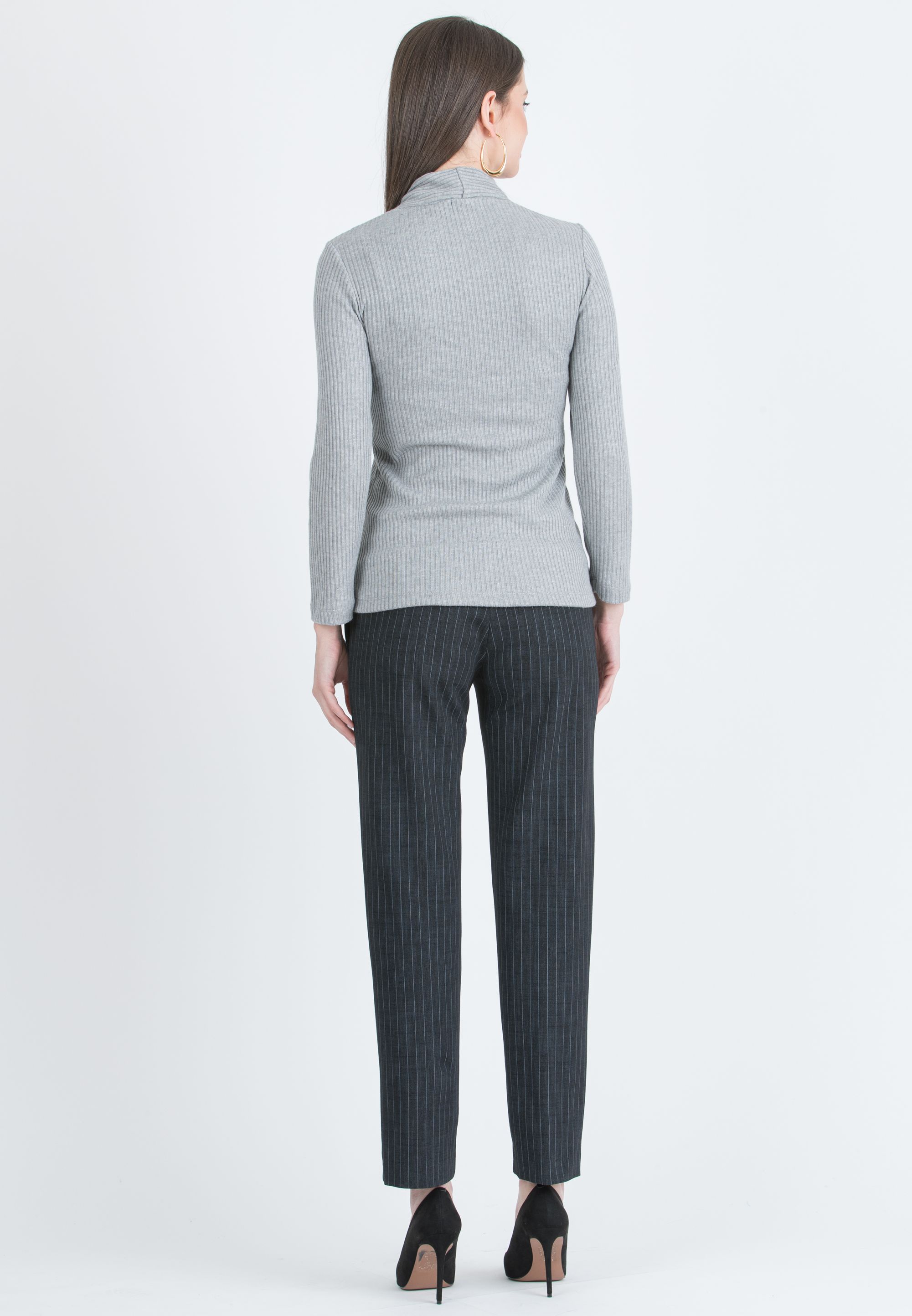 ELISA G – Pantalone Premaman a Sigaretta in Punto Milano Invernale Gessato (Nero)