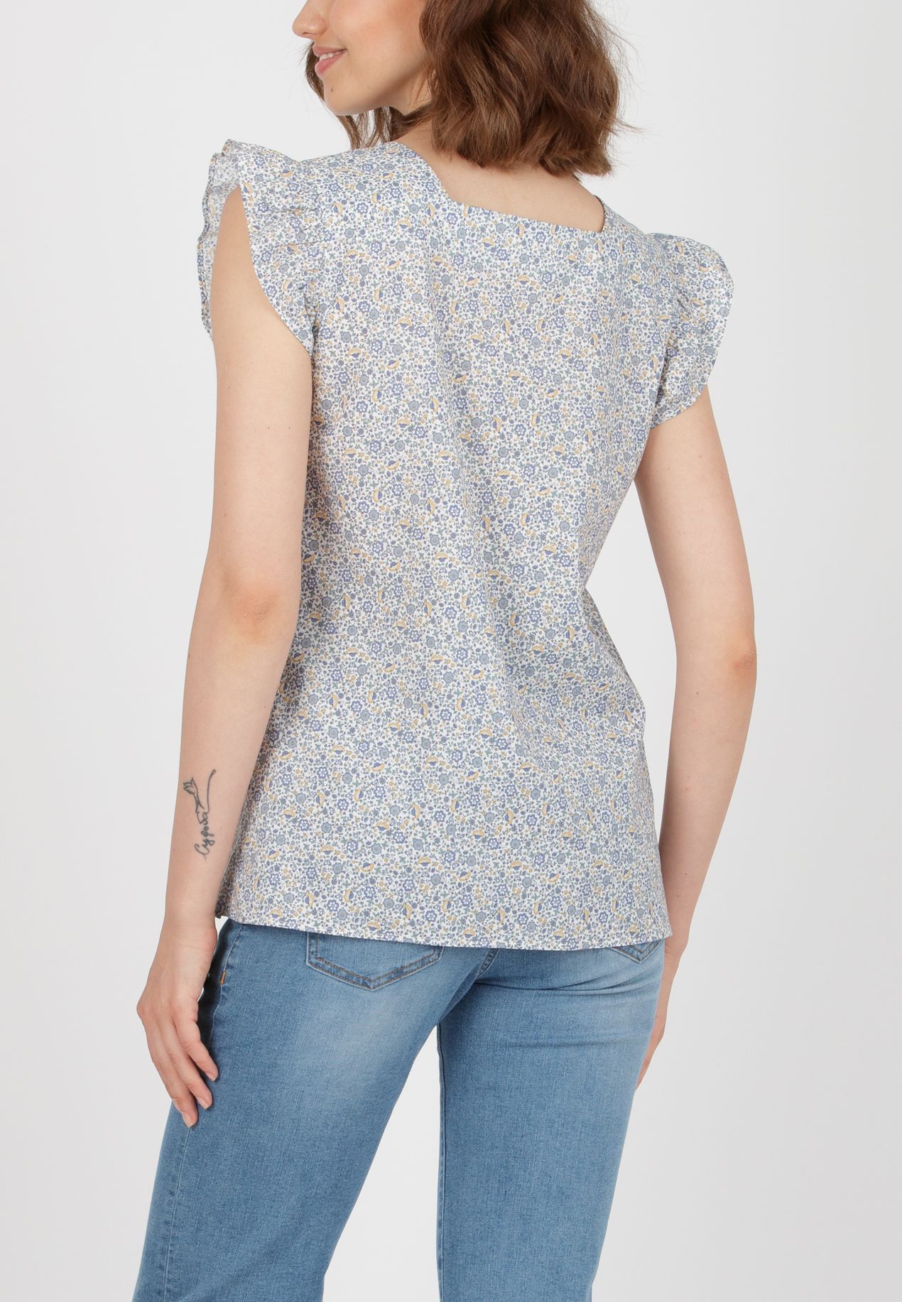 LAILA C - Maternity Blouse in Printed Cotton (Azzurro)