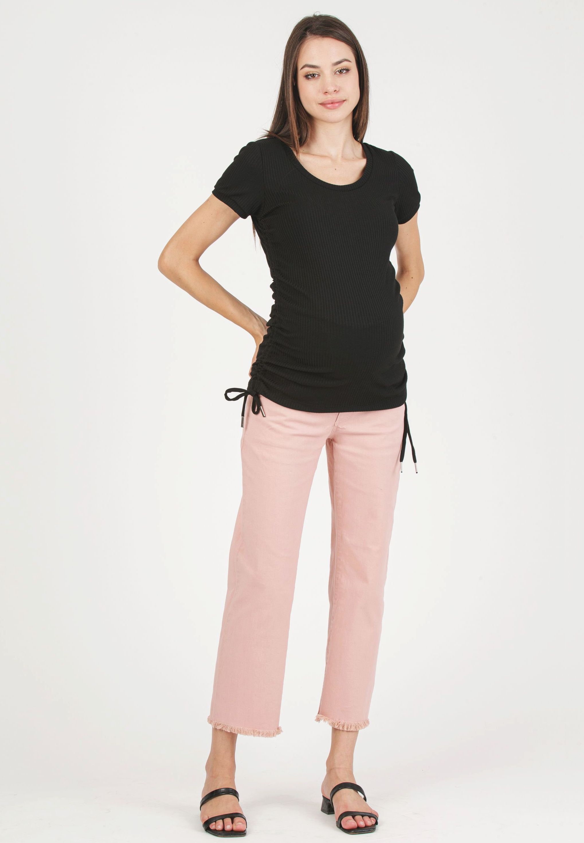 GIADA - Colorful Maternity Straight Jeans with Fringed Hem (Rosa)