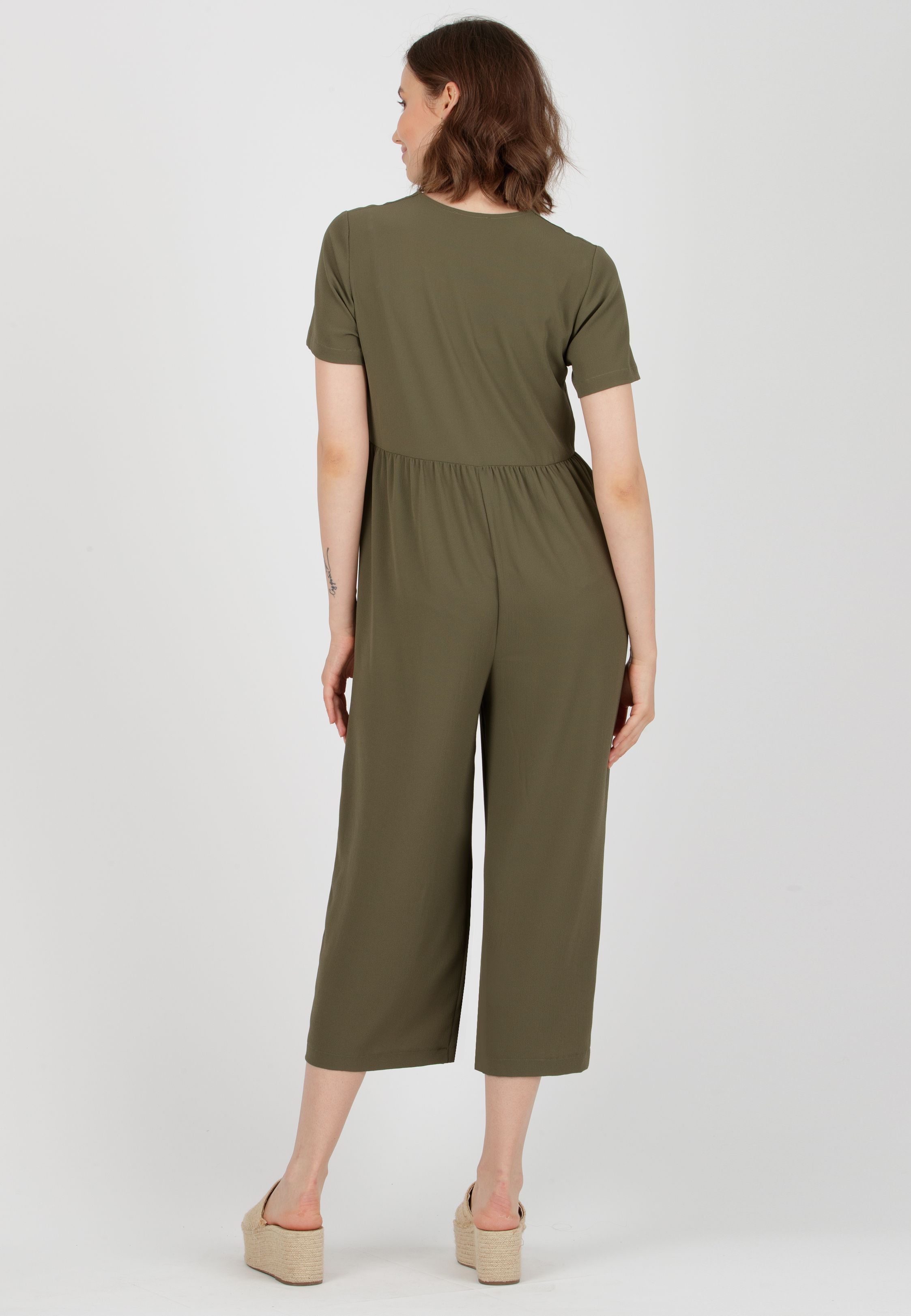 VIVIENNE - Tuta Premaman in Crepe con Bottoni Frontali (Verde Kaki, XS)