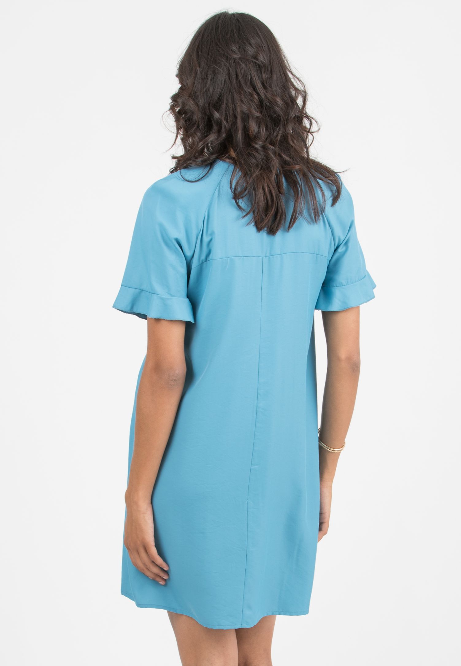 YUMI - Maternity Dress with Central Pleat (Blue, XS)
