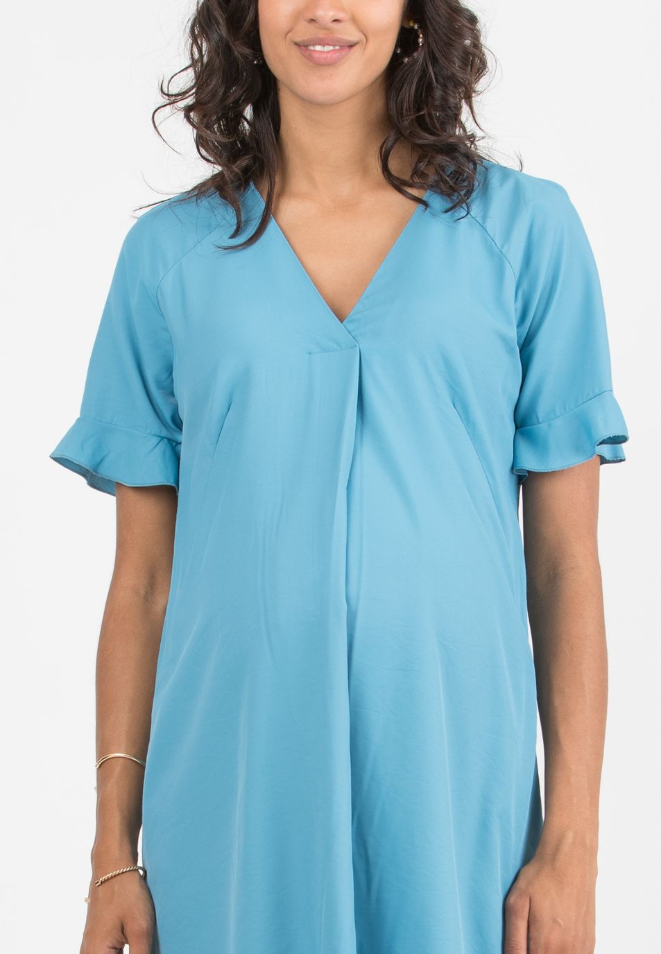 YUMI - Maternity Dress with Central Pleat (Blue, XS)