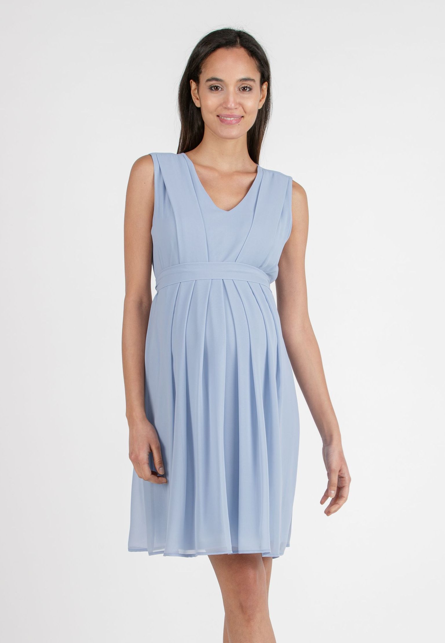 SABRINA - Abito Premaman & Allattamento in Chiffon con Pieghe sul Corpino (Grigio Perla, XS)