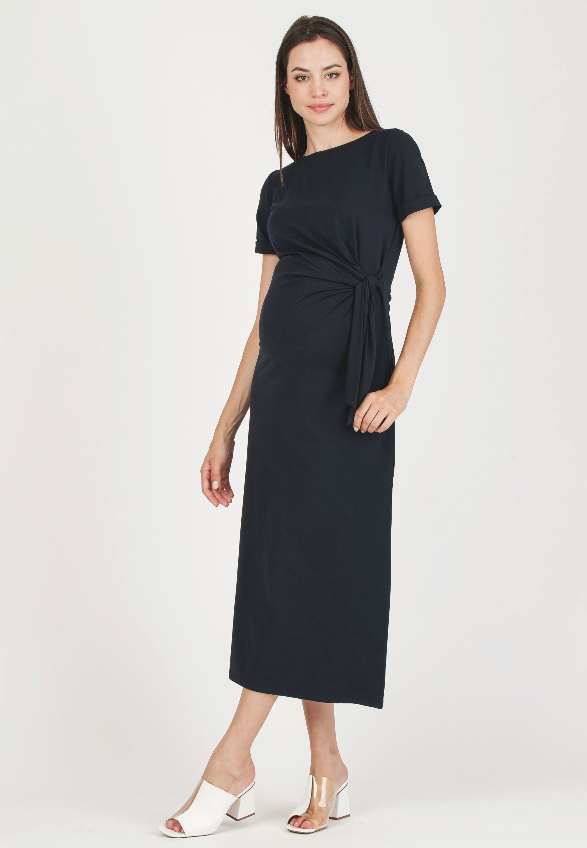 KAREN - Abito Premaman in Jersey di Cotone con Nodo Laterale (Blu, XS)