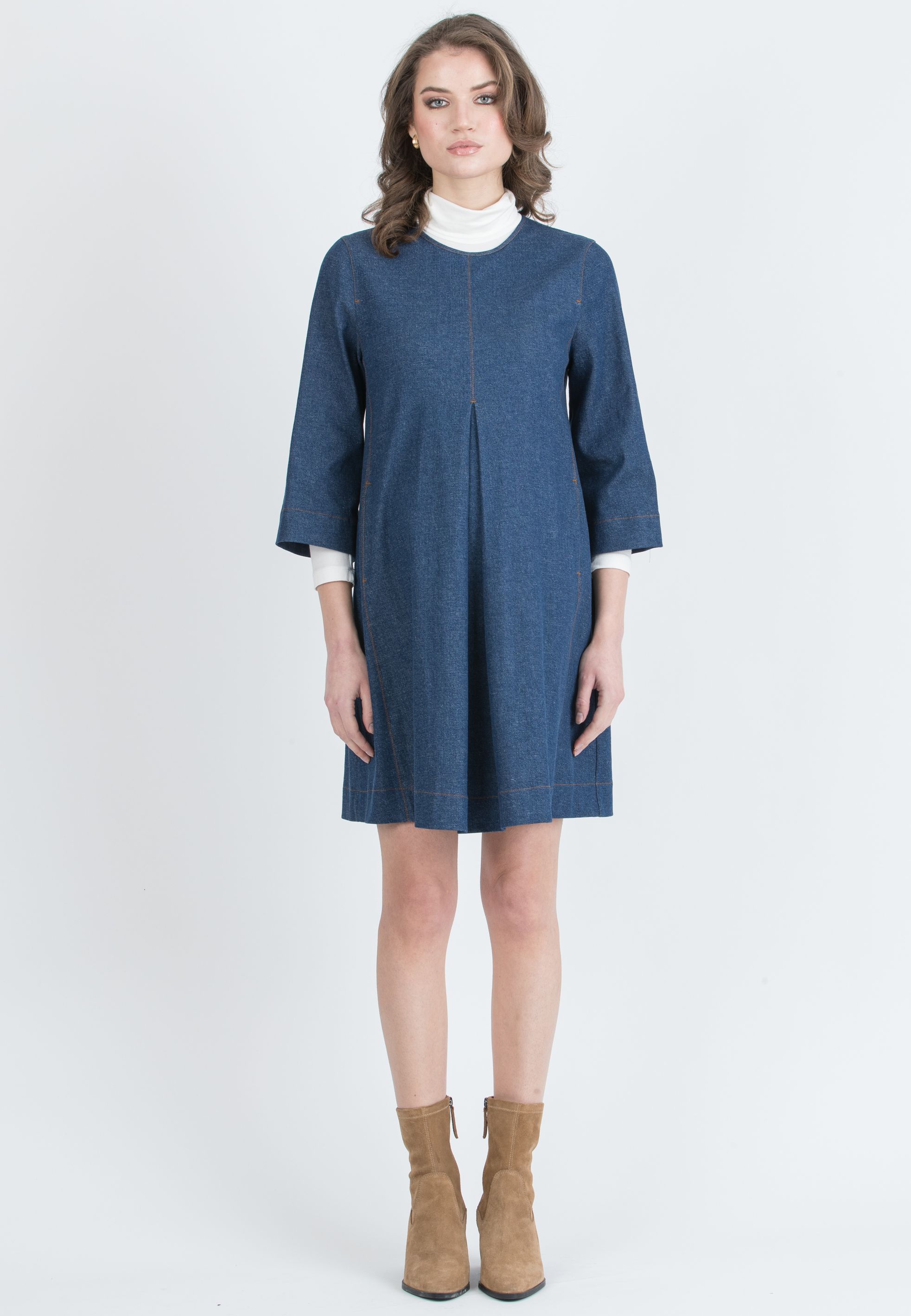 HAILEY – Maternity Dress in Stretch Cotton Denim (Blu Scuro)