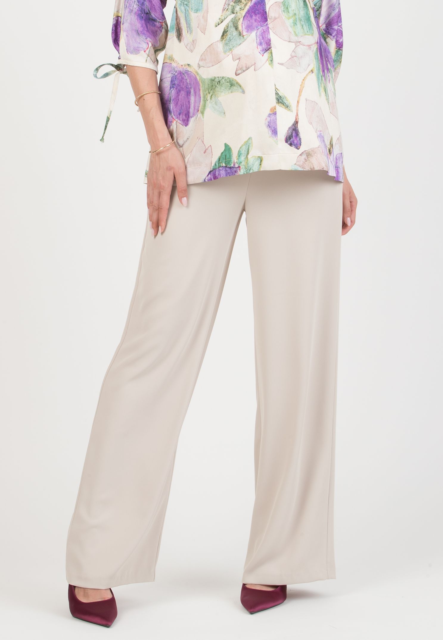 KIMBERLY – Maternity Palazzo Trousers in Cady (Gesso)