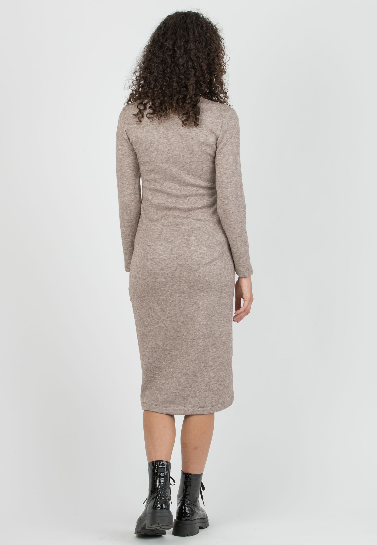AMELIA - Maternity Midi Knit Dress with Waistband (Camel, XS)