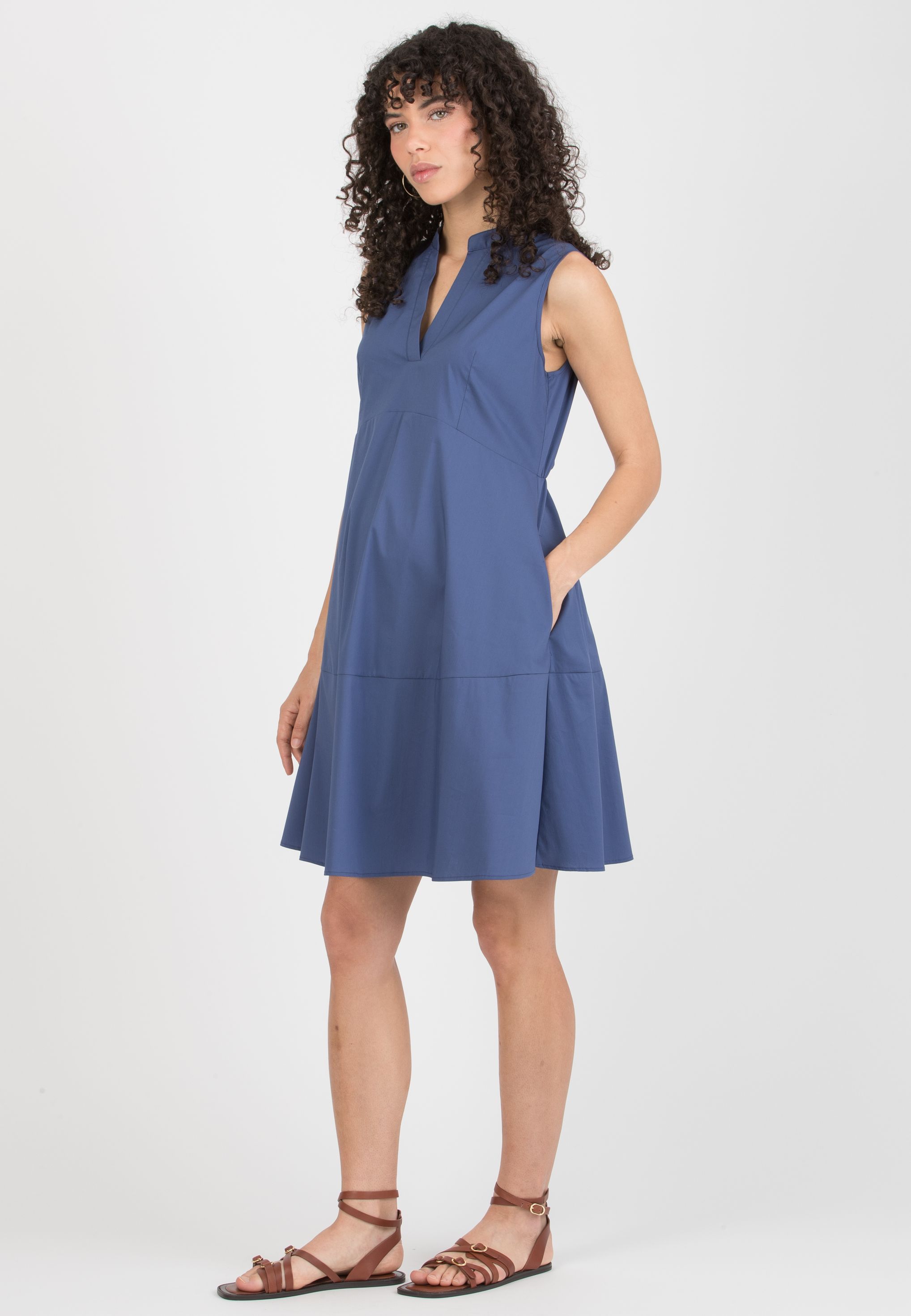 FLORENCE - Maternity Dress in Stretch Cotton with Flared Skirt (Denim, XS)