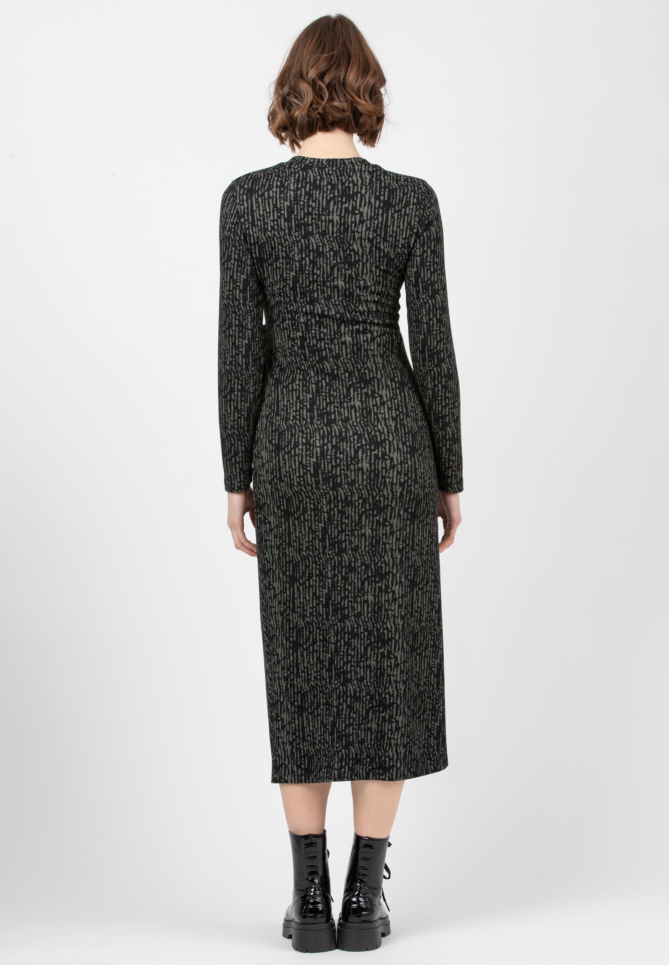KAREN F - Maternity Dress in Printed Ponte Fabric with Knot (Dark Green, XS)
