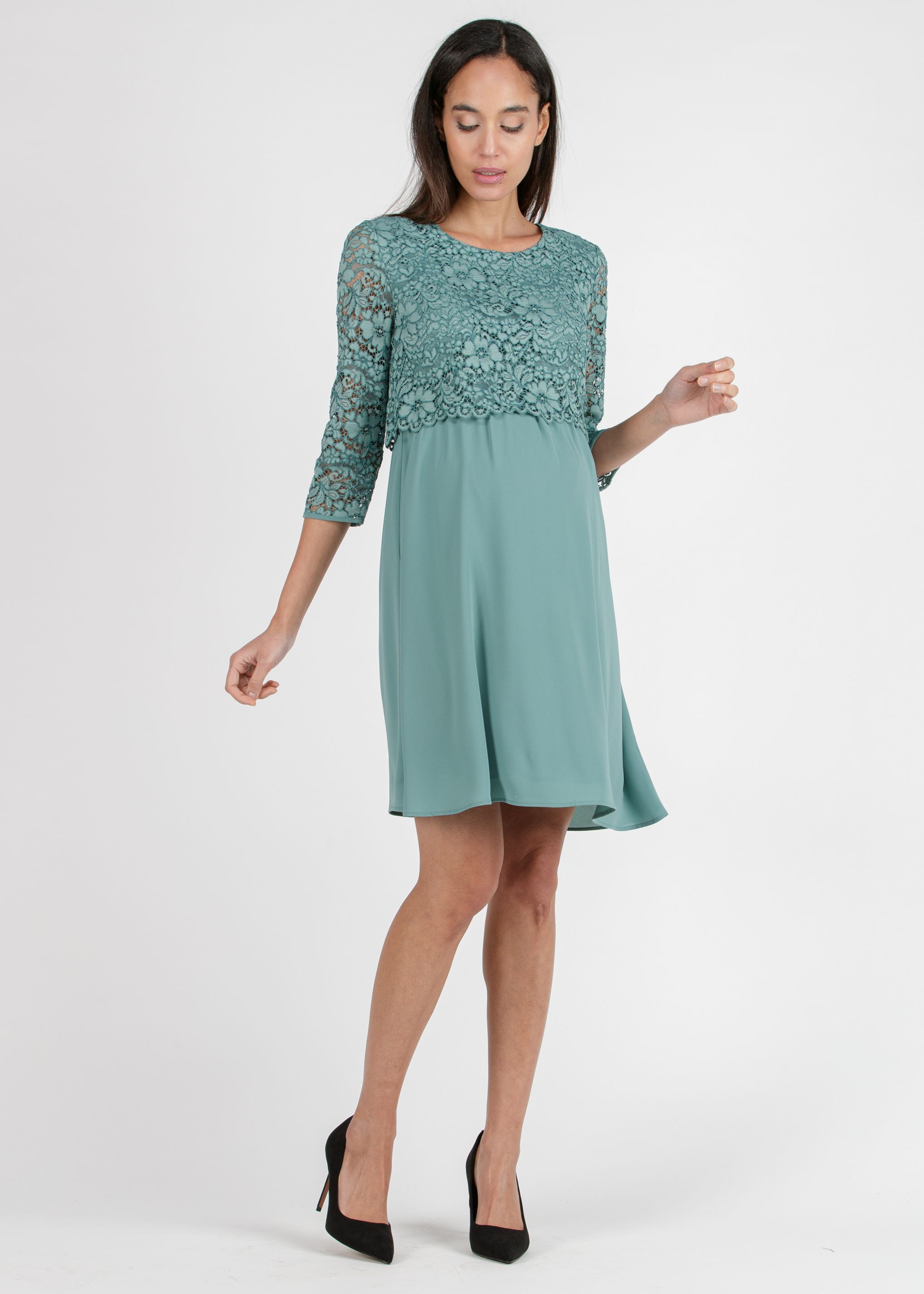 ELEONORA - Lace and Chiffon Maternity & Nursing Dress (Light Green, XS)