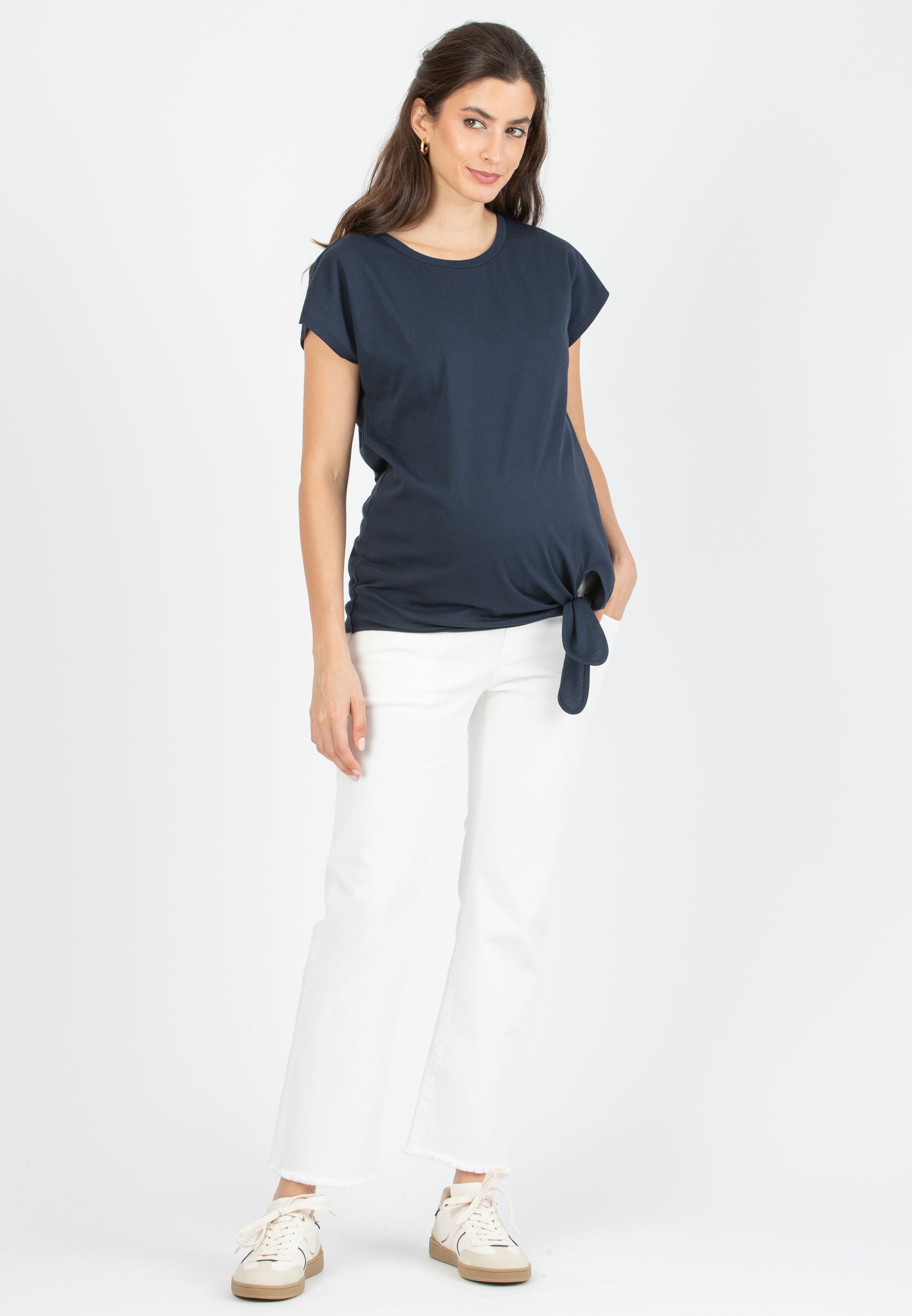 GIADA - Colorful Maternity Straight Jeans with Fringed Hem (Avorio)