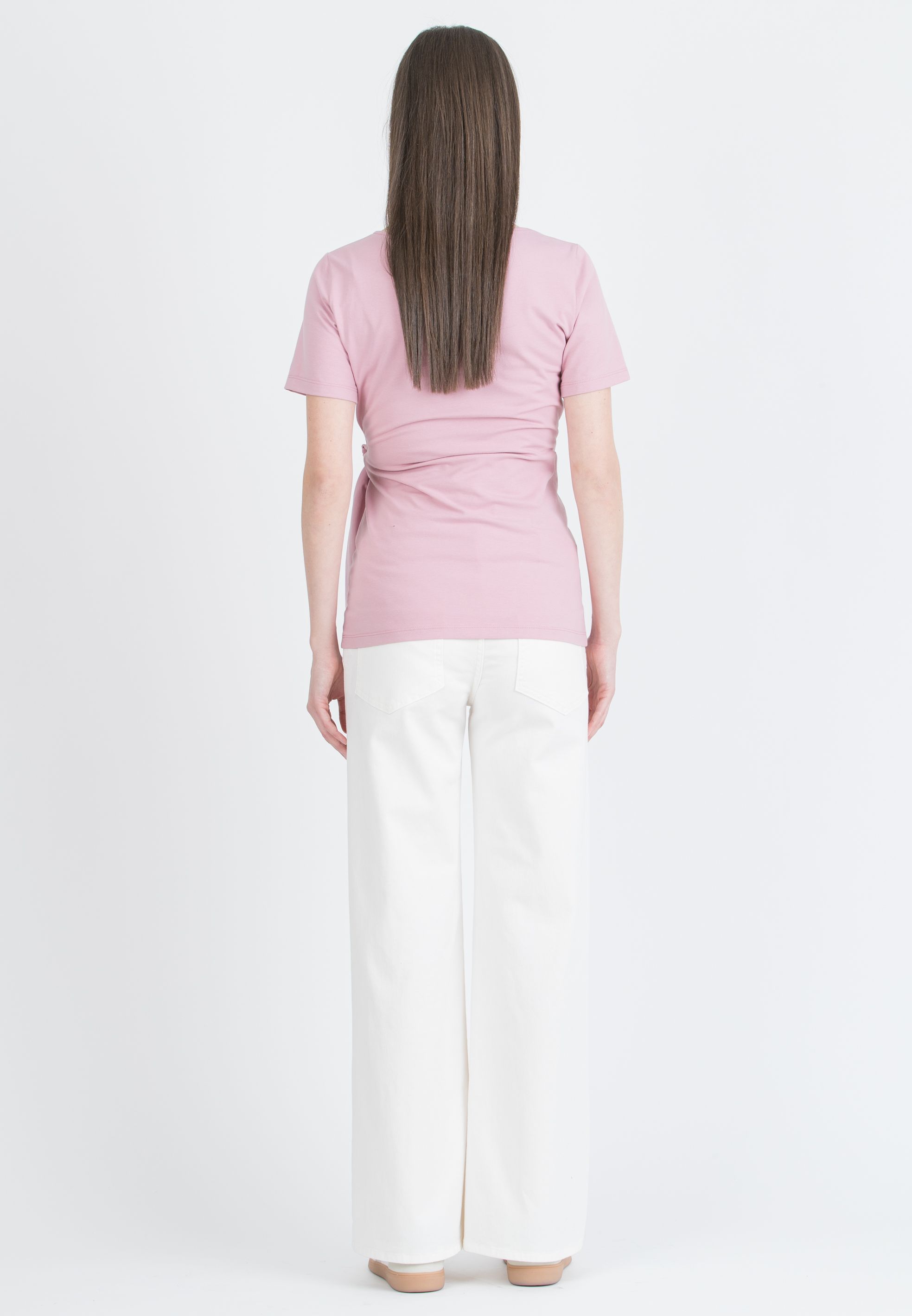 KAREN M - Maternity Cotton Jersey T-Shirt with Side Knot (Pink, XS)