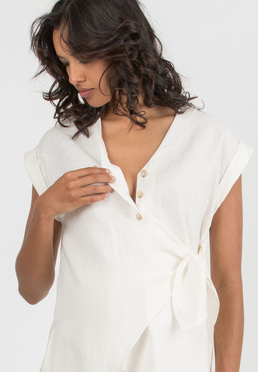 ELENA – Maternity & Nursing Tunic in Linen (White, XS)