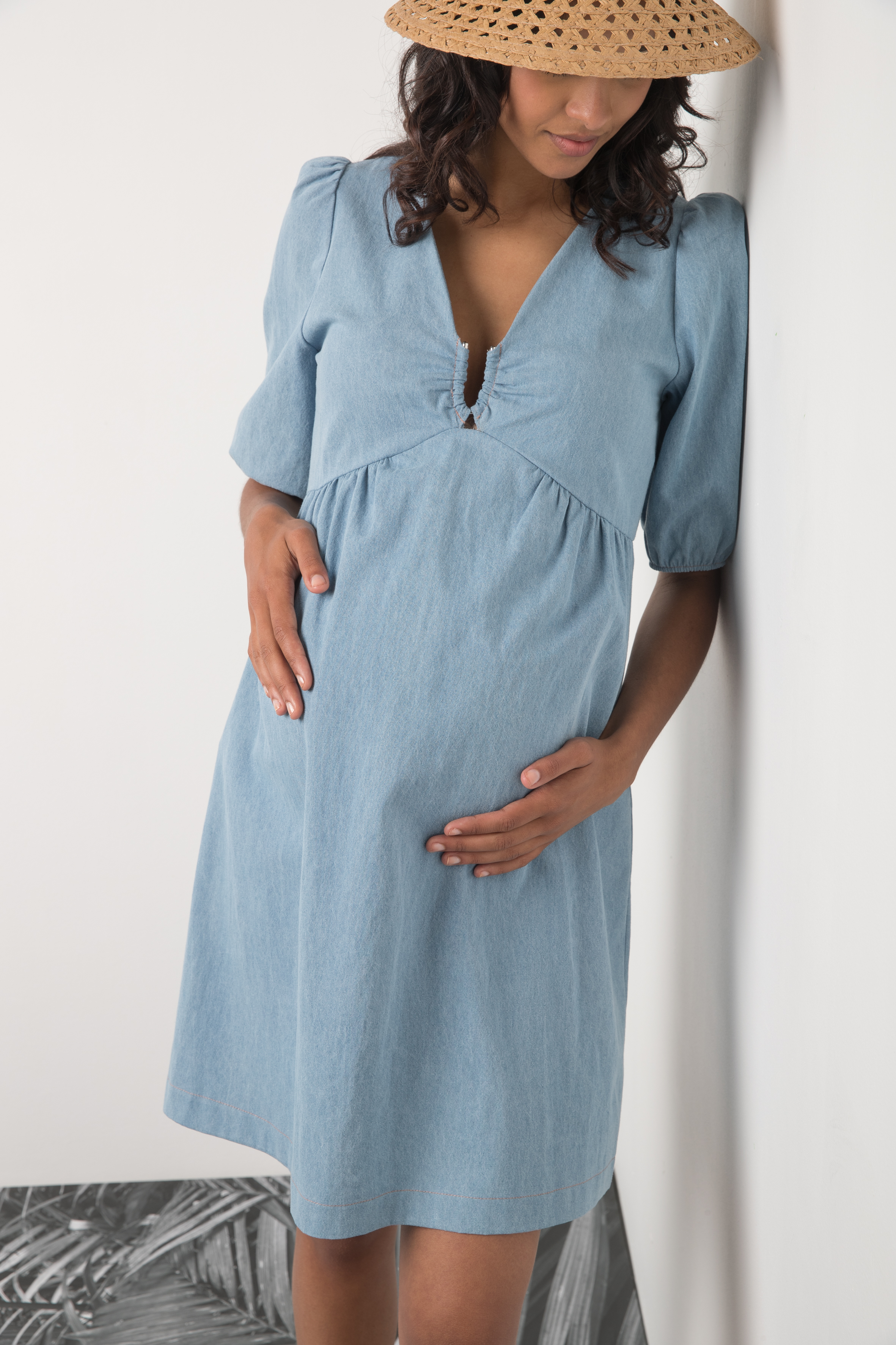 ELISABETTA - Maternity & Nursing Denim Dress (Blue, XS)