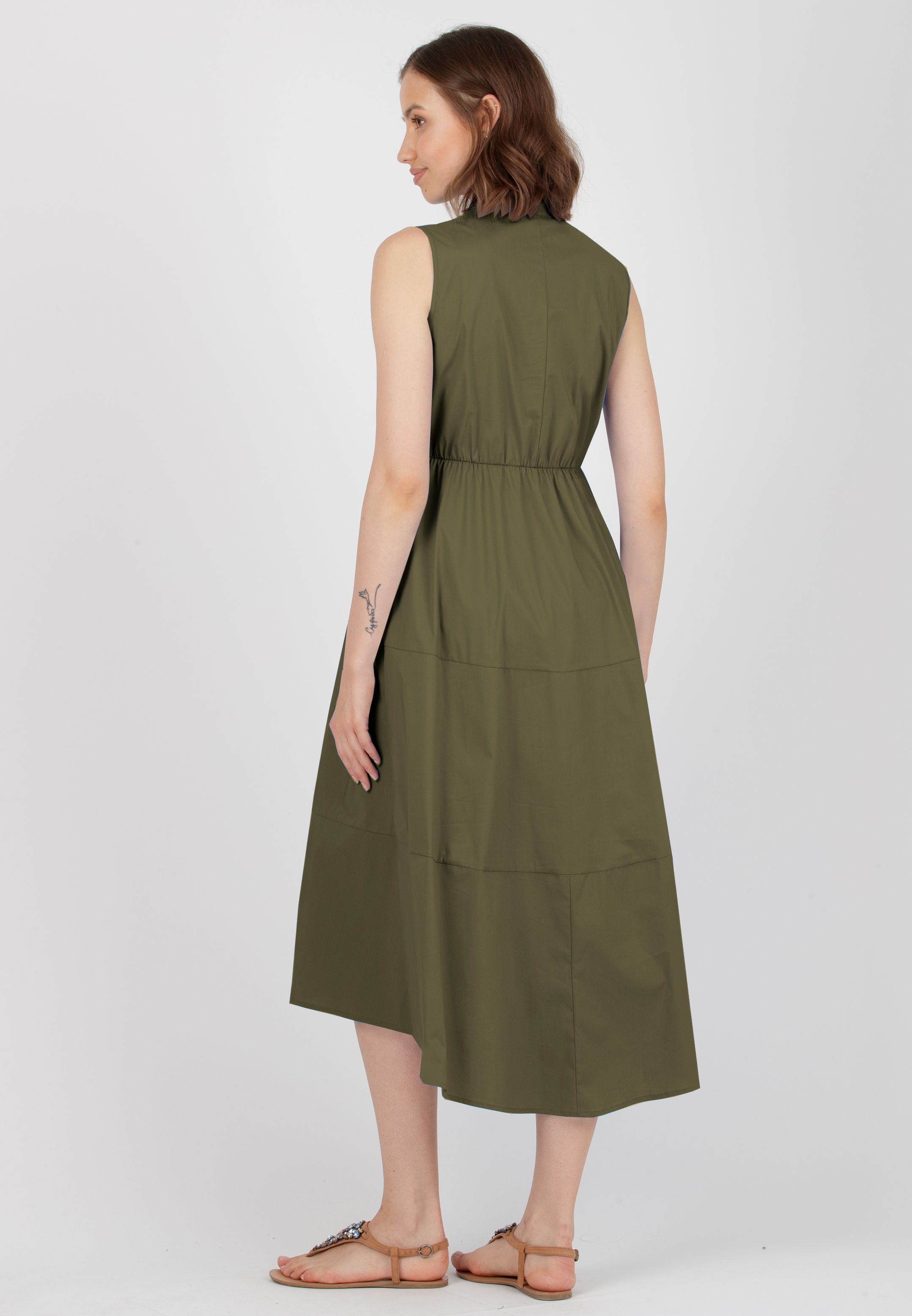 FLORENCE MIDI - Abito Premaman Midi in Cotone Stretch con Gonna Svasata (Verde Militare, XXS)