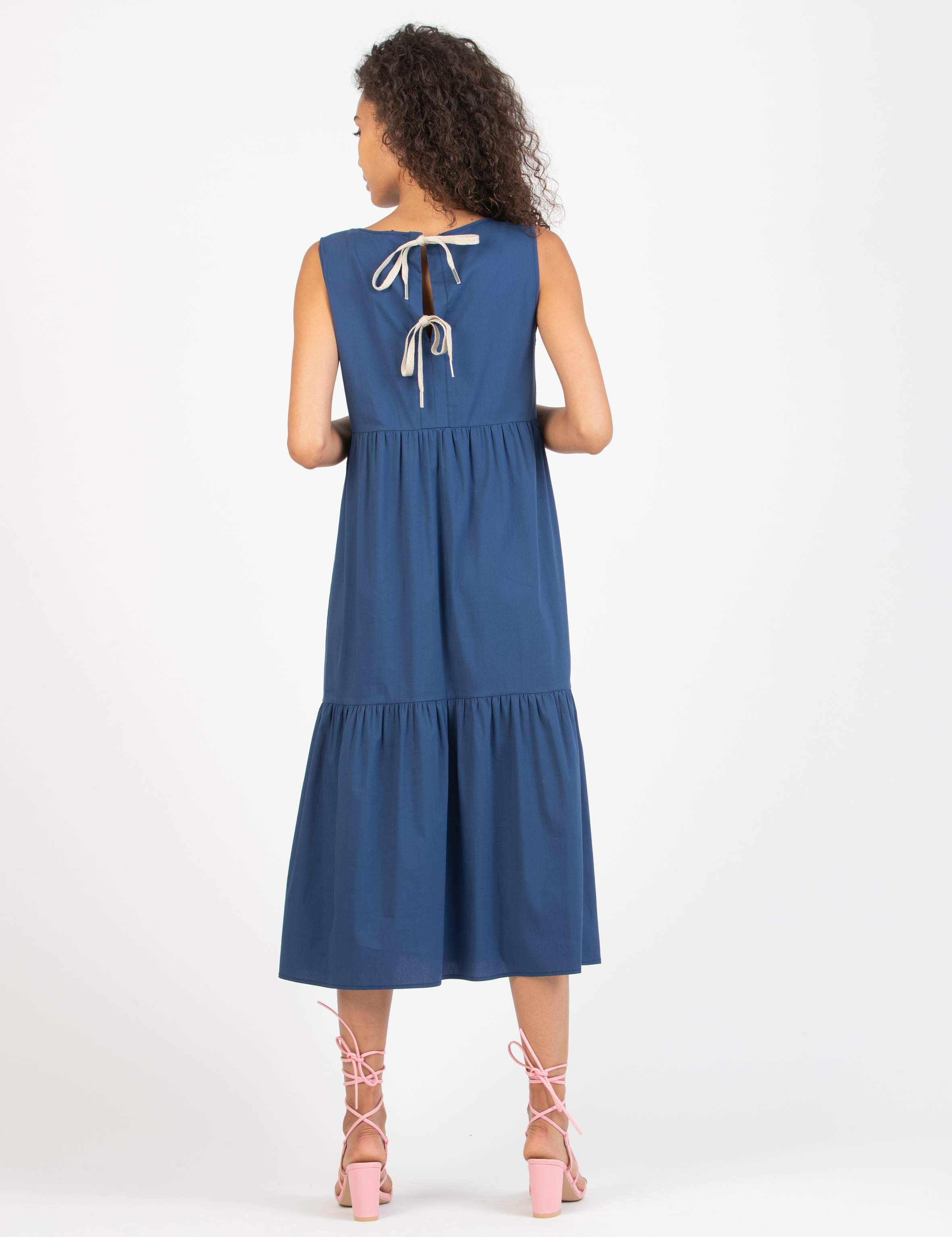Abito Midi Premaman a Balze con Chiusura a Laccetti (Blu, XS)