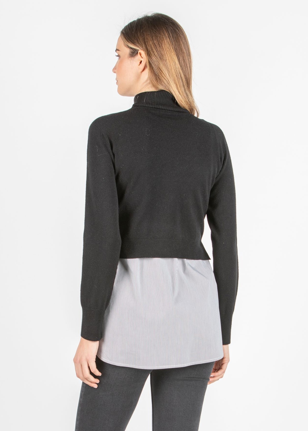 GIANNA R - Maglioncino Premaman & Allattamento con Collo Alto e Top a Righe Abbinato (Nero, XS)