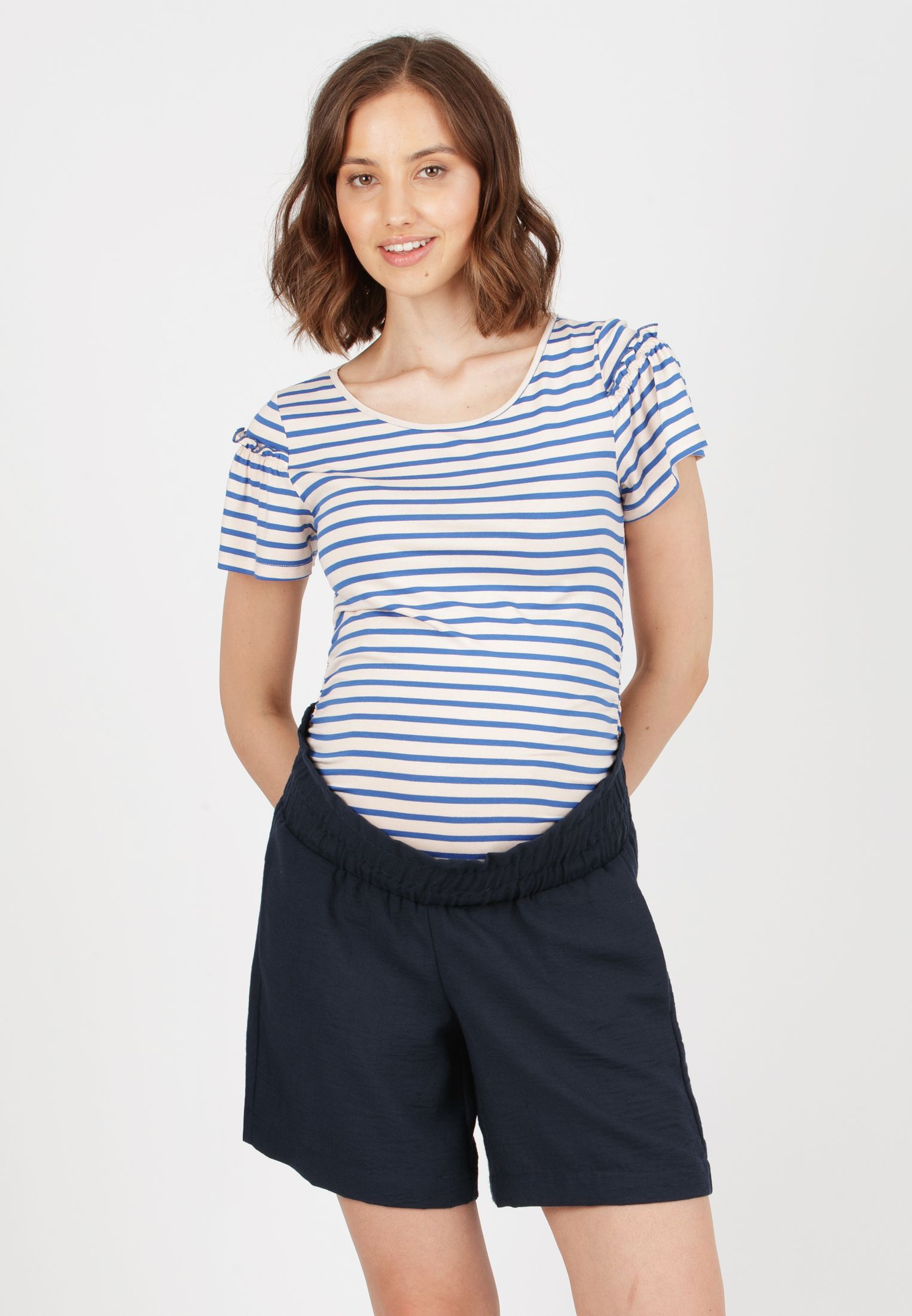 KATIA - Striped Maternity T-shirt (China Blue, XS)