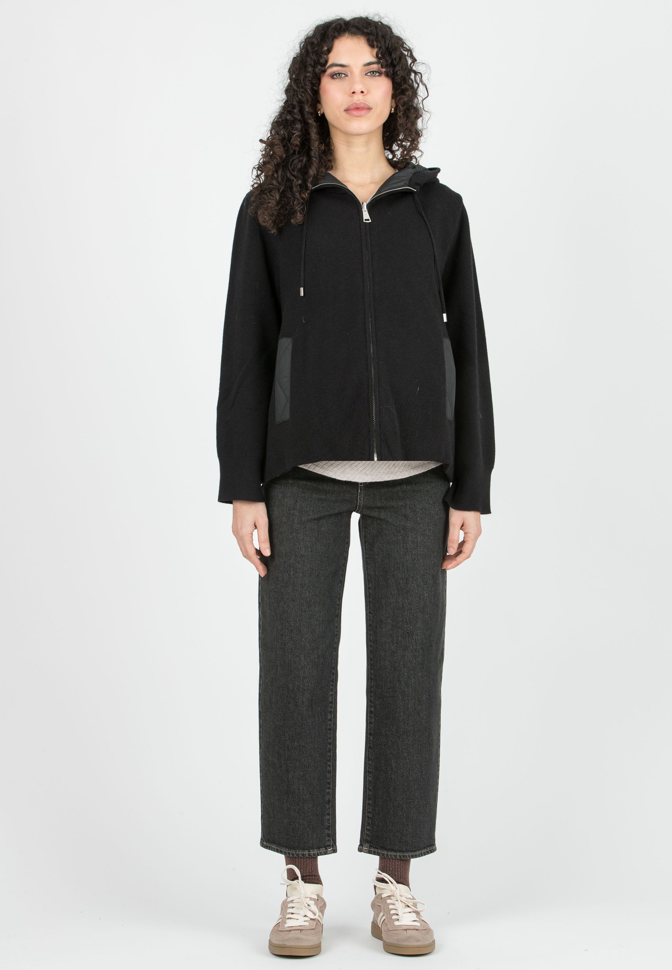 MEREDITH - Giacca Premaman Reversibile con Cappuccio (Nero, XS/S)