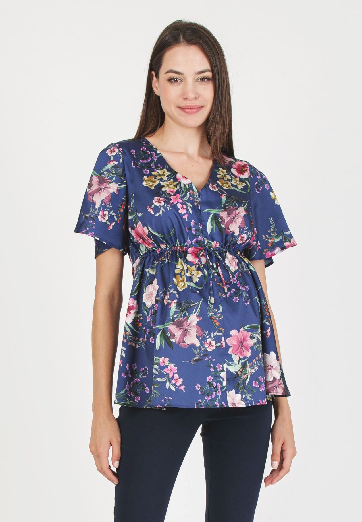 SELENE - Printed Maternity & Nursing Top (Blue, XS)