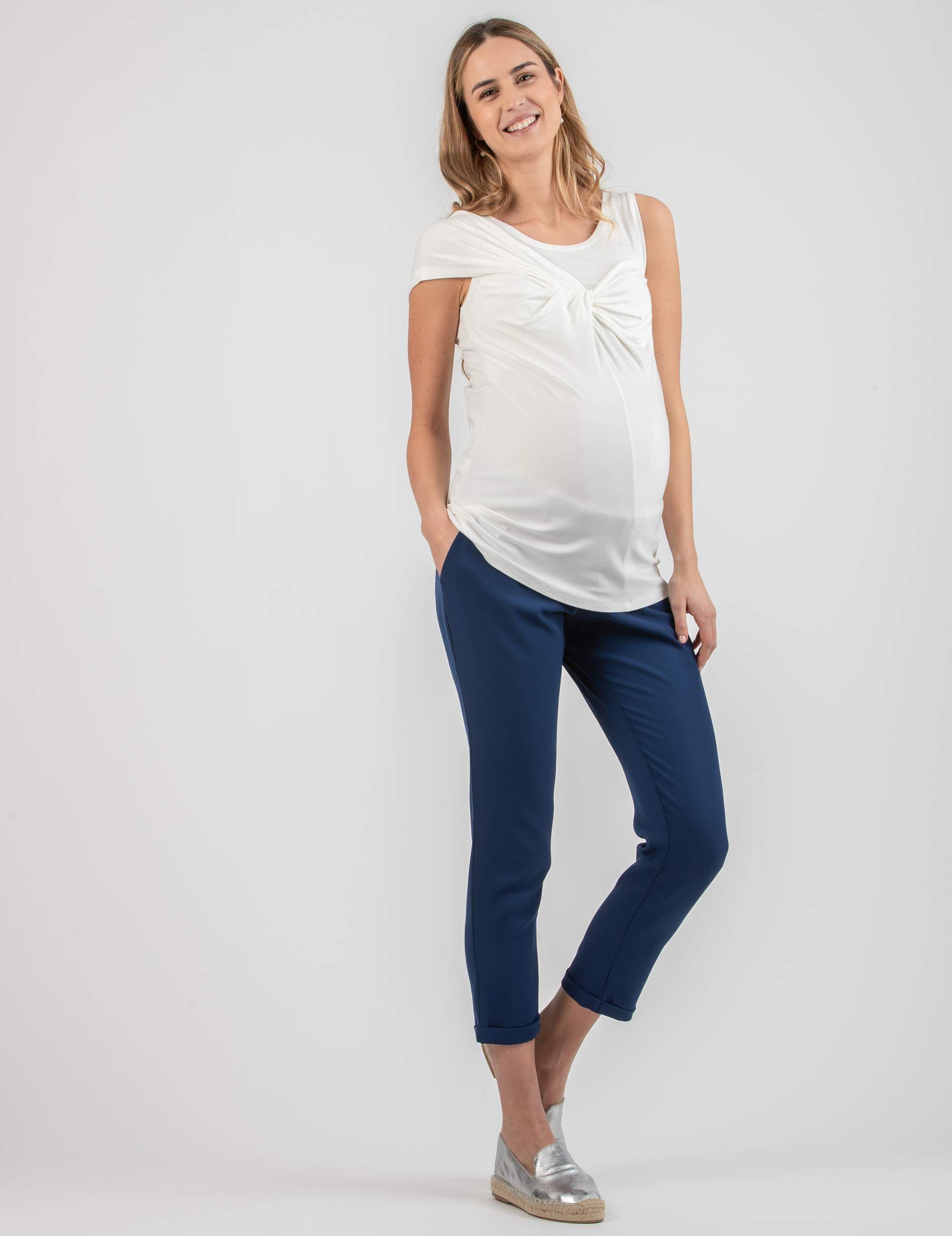 Maternity Top with Knot (Ivory, XXS)