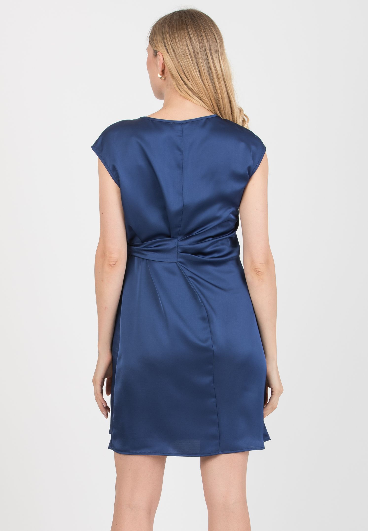 VERONICA - Maternity Satin Dress with Adjustable Tie (Denim)