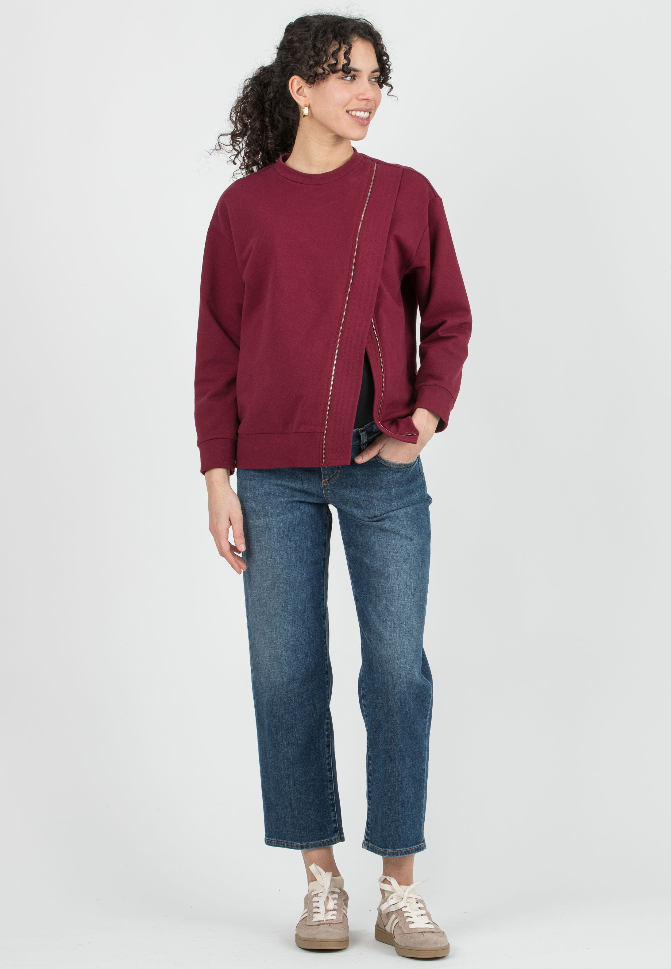JORDAN - Maternity & Nursing Sweatshirt with Zip Detail (Prugna)