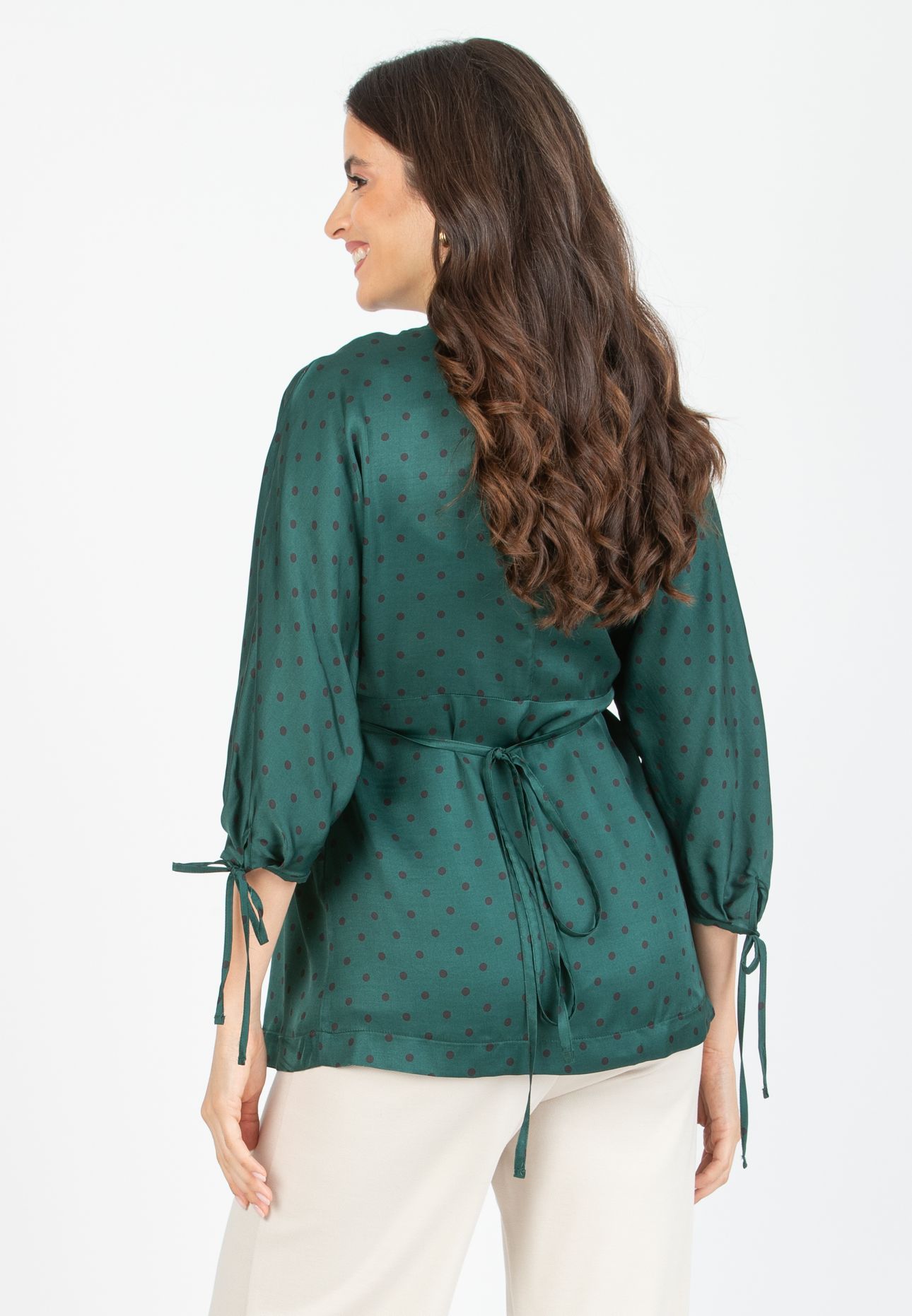 VIOLA M - Casacca Kimono Premaman in Raso di Viscosa con Laccetti (Verde, XS)