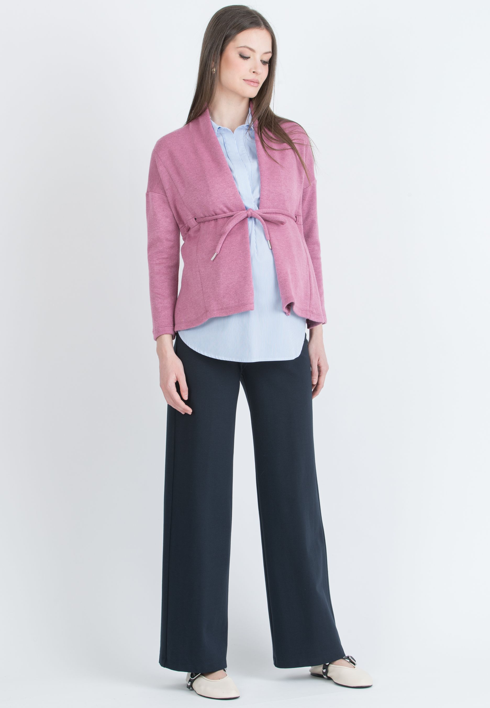 ALMA - Cardigan Premaman in Maglia con Laccio (Rosa)