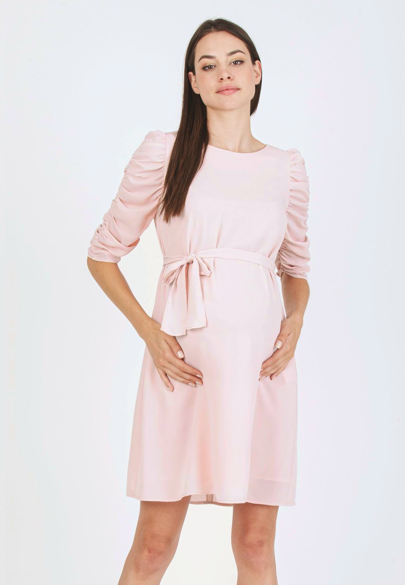 NANCY - Maternity Dress with Curled Sleeve (Powder, XS)
