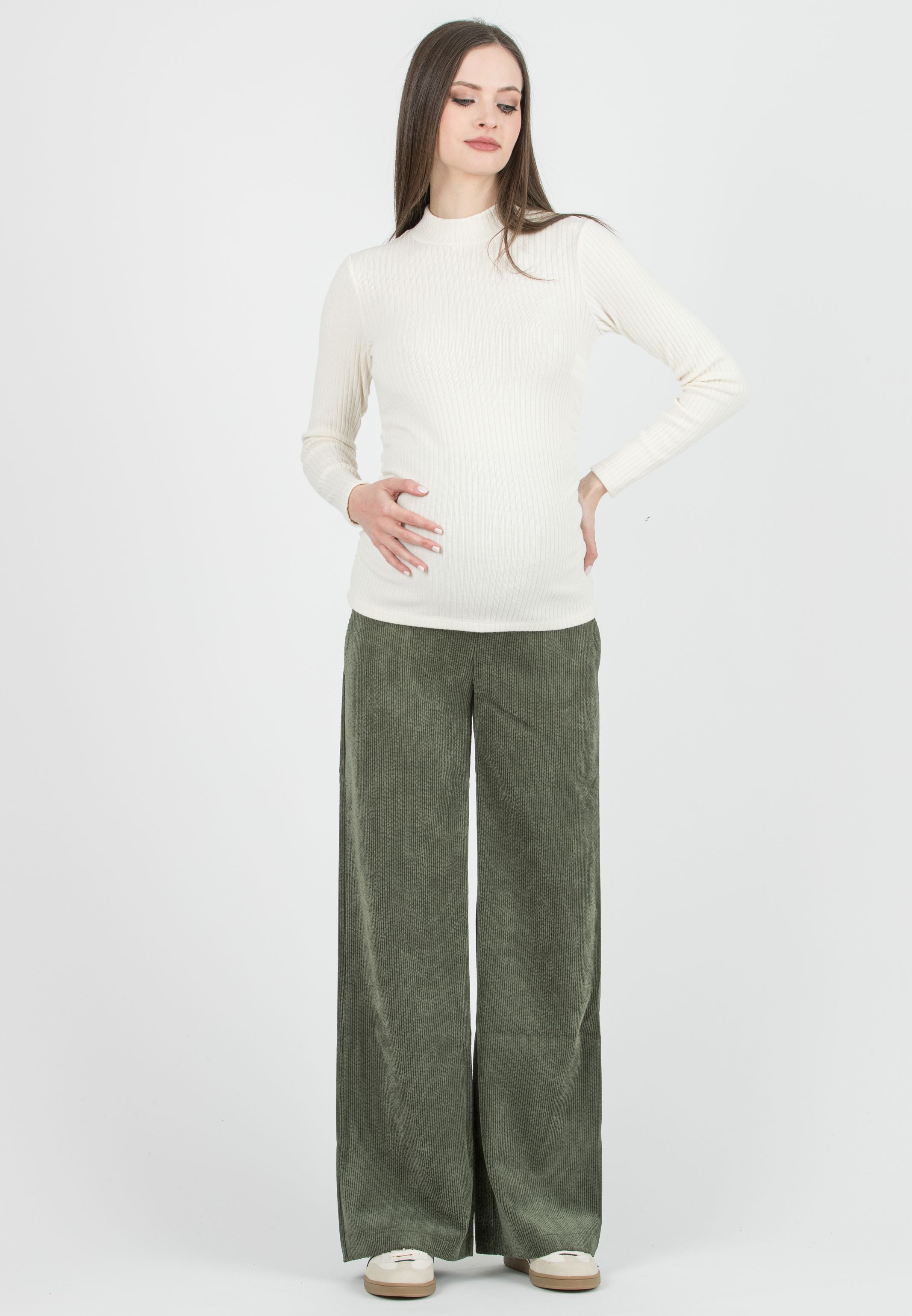 WINONA - Pantalone Premaman Palazzo in Velluto a Coste (Verde Kaki)
