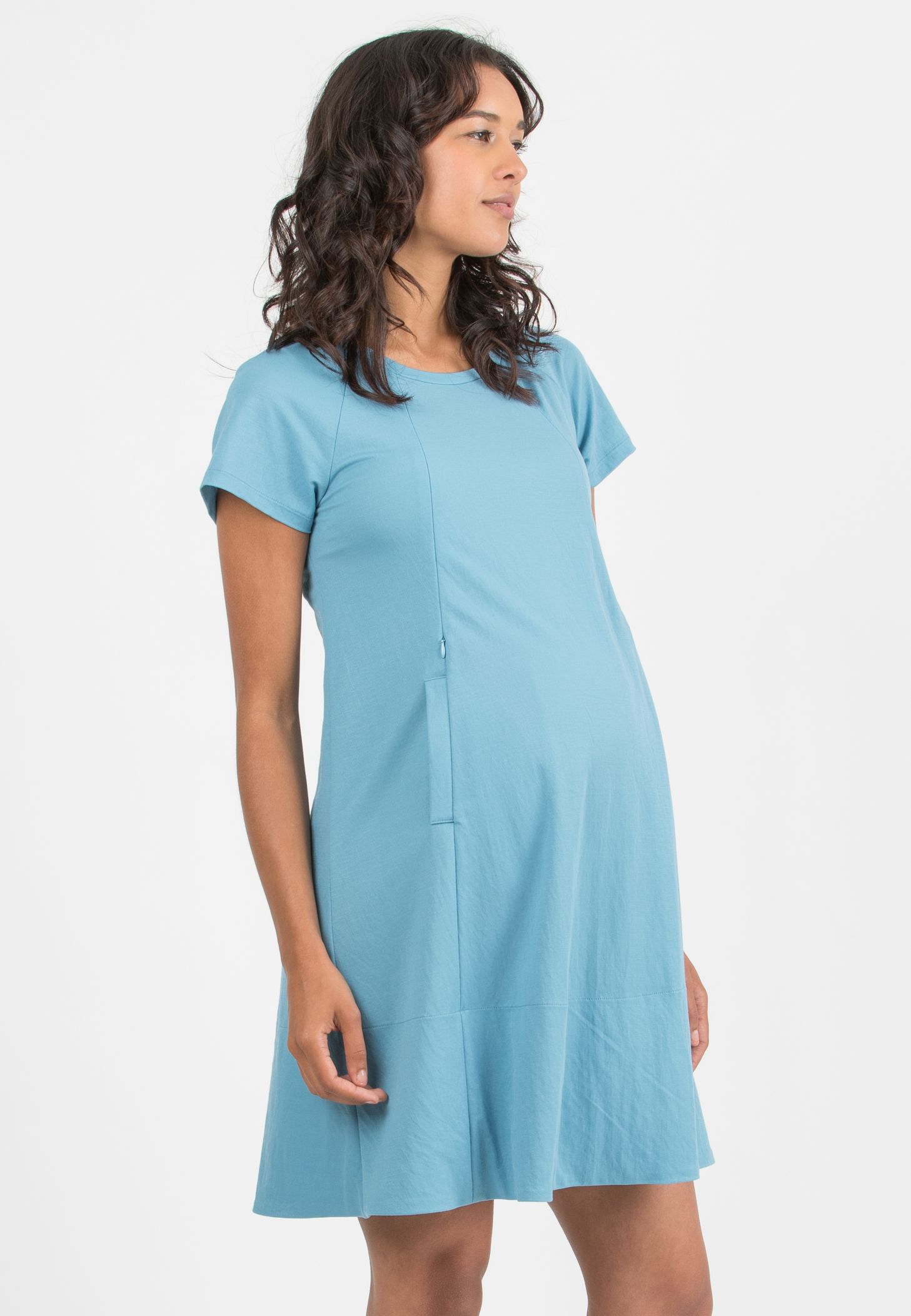 LICIA – Maternity & Nursing Dress in Viscose (Blue, XS)