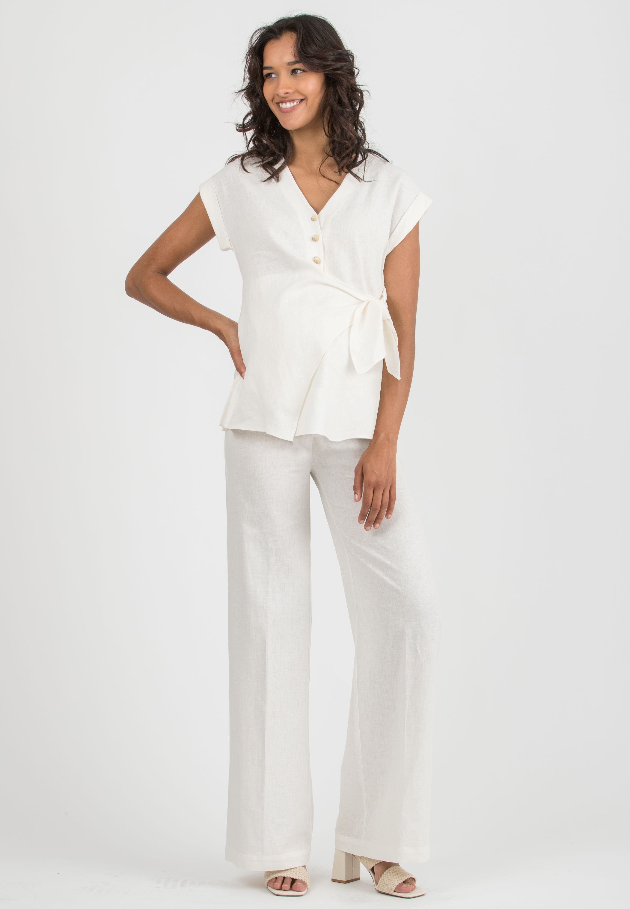 WINONA L - Maternity Palazzo Linen Trousers (Bianco  Ottico)