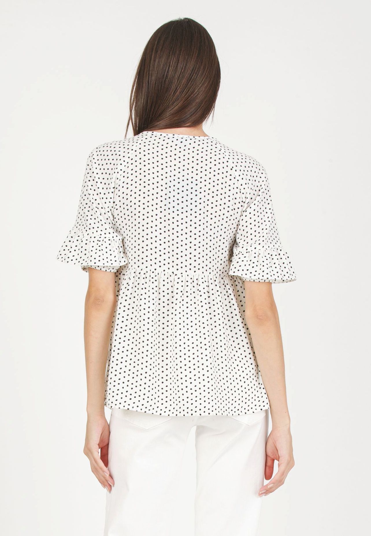 TINA M - Casacca premaman & Allattamento a Pois con Volant (Bianco Ottico, XS)