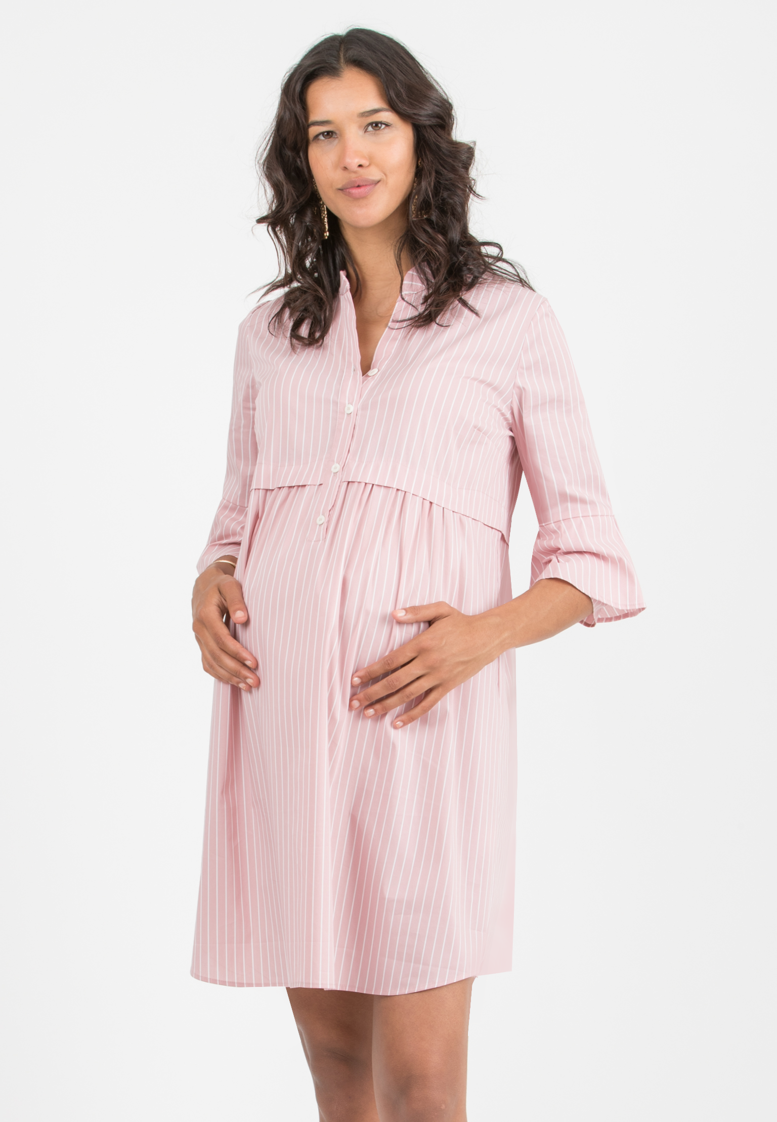 HEIDI R - Abito Premaman & Allattamento in Cotone a Righe con Maniche a Campana (Rosa, XS)