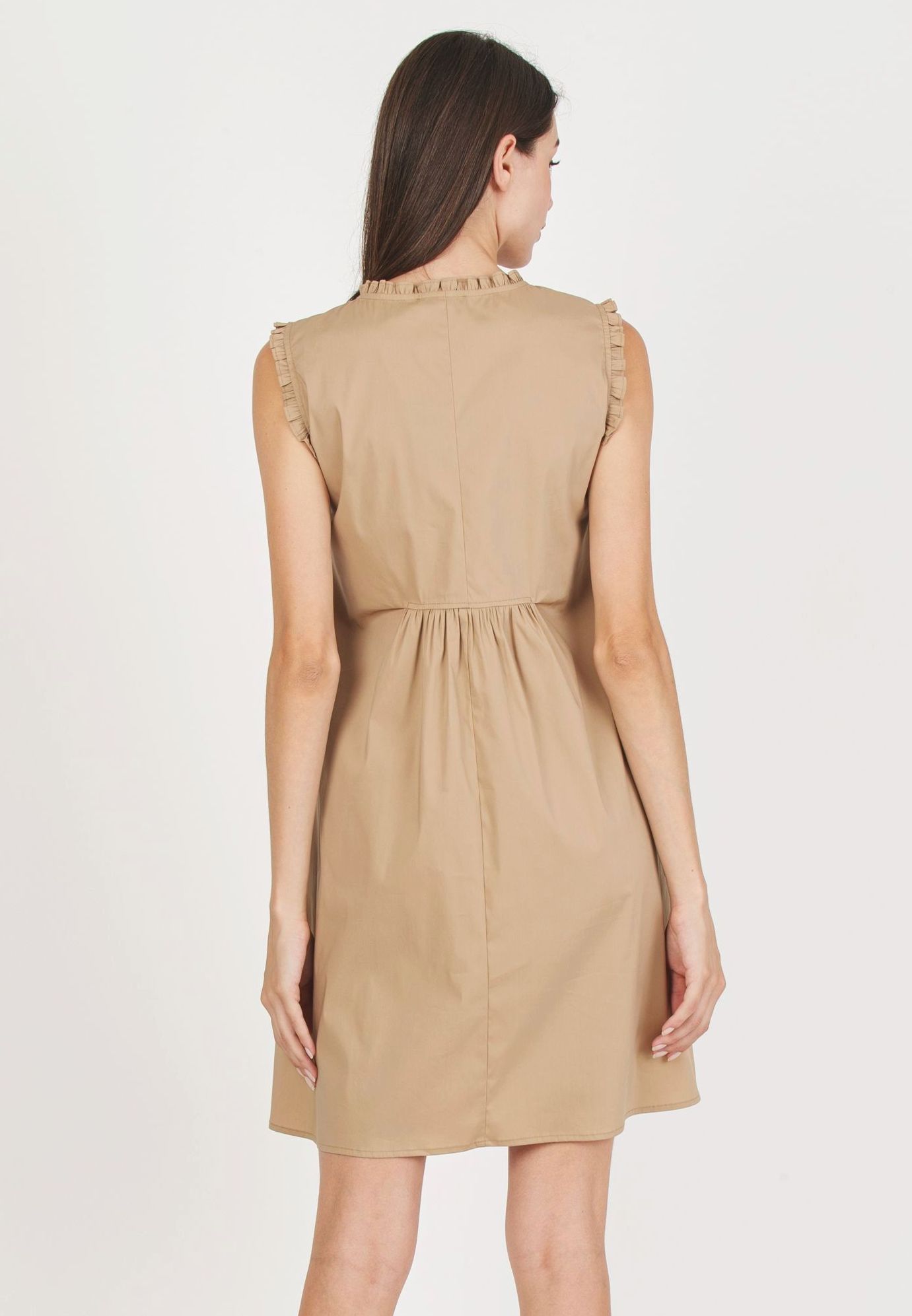 SOFIA - Maternity Dress in Stretch Cotton with Ruffles (Camel, XS)