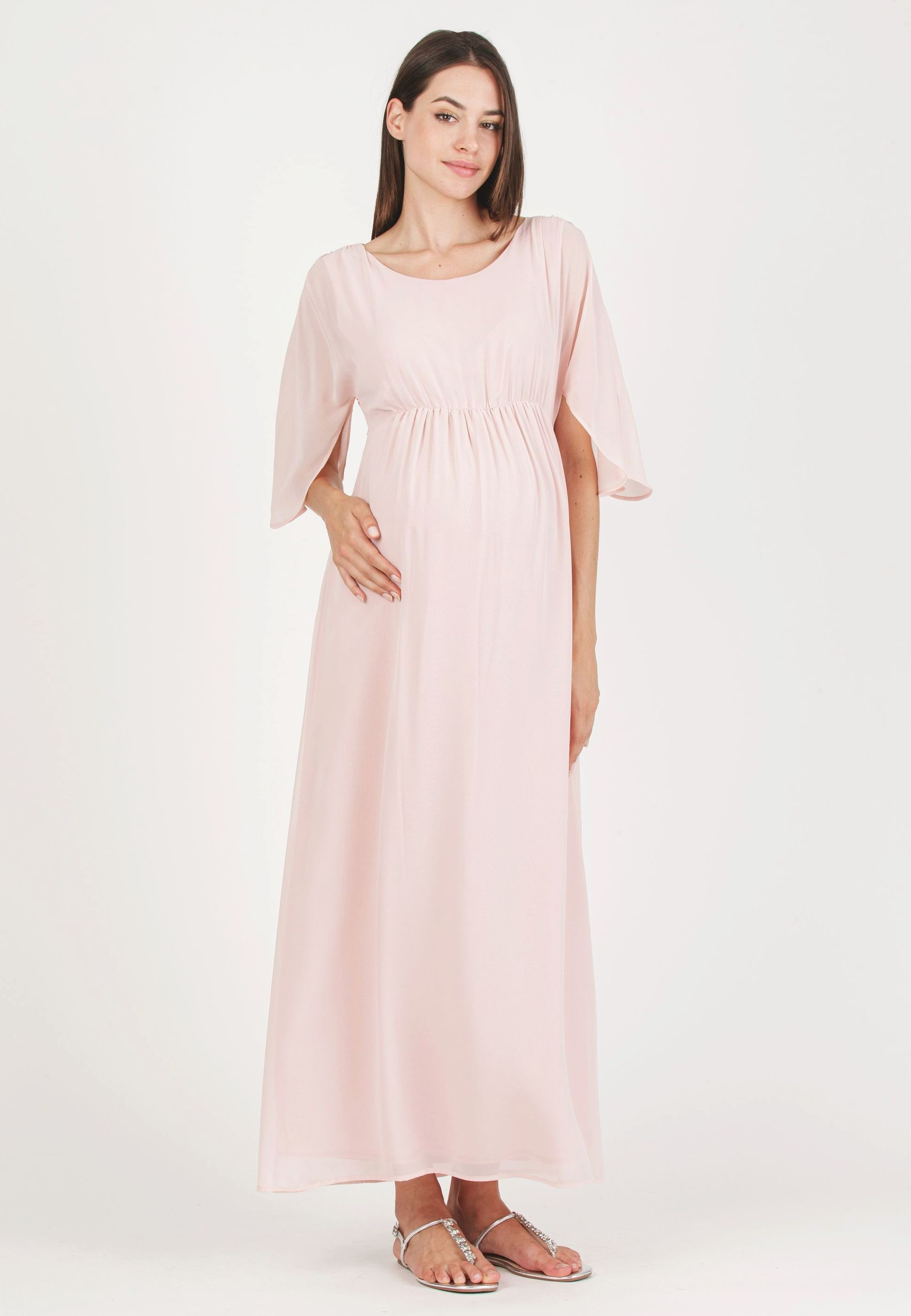 VALENTINA - Abito Lungo Premaman a Kimono con Scollo sul Retro (Rosa Confetto, XS)