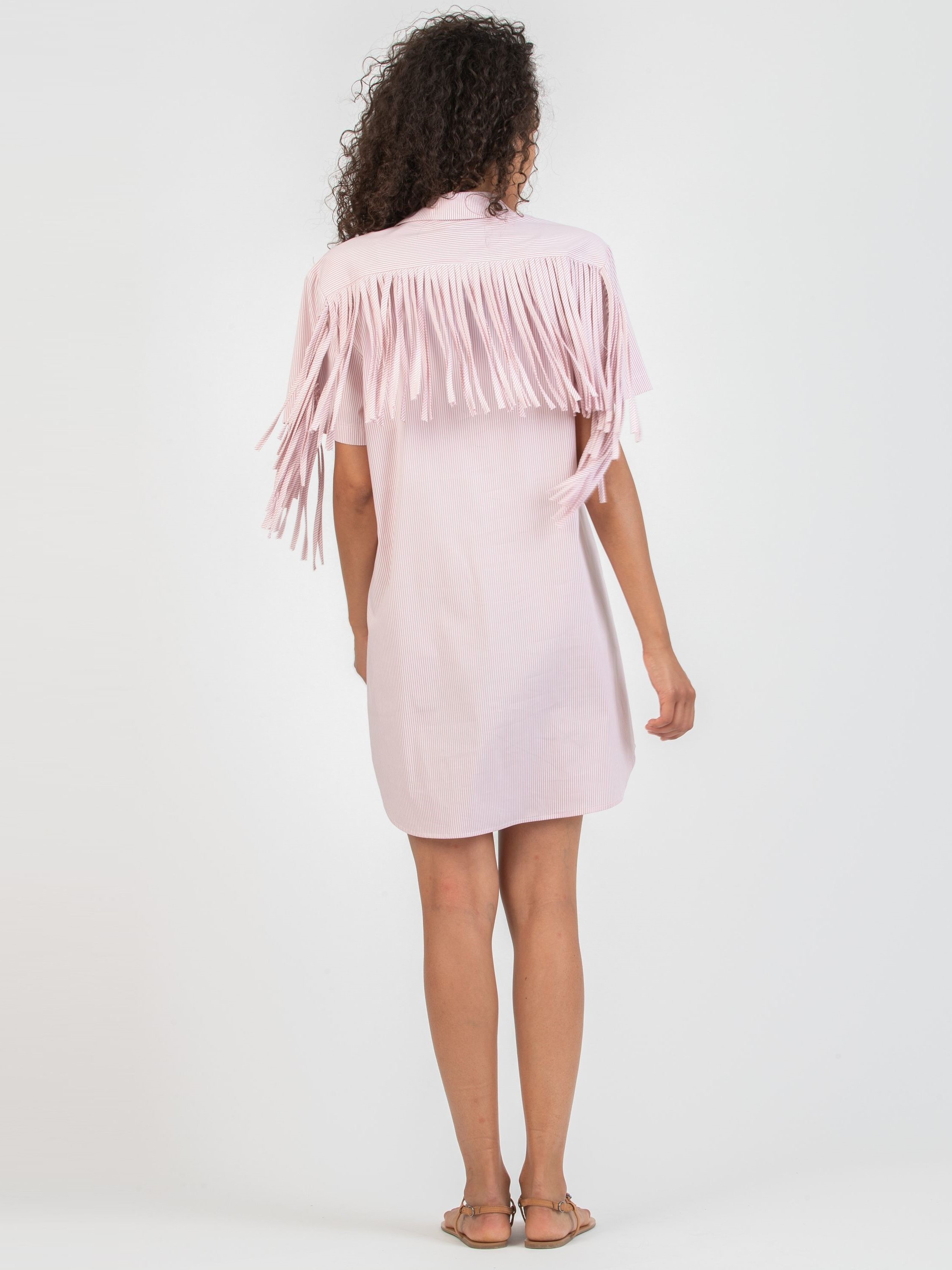 FRANCESCA - Abito Premaman & Allattamento in Popeline di Cotone con Frange (Rosa, XS)