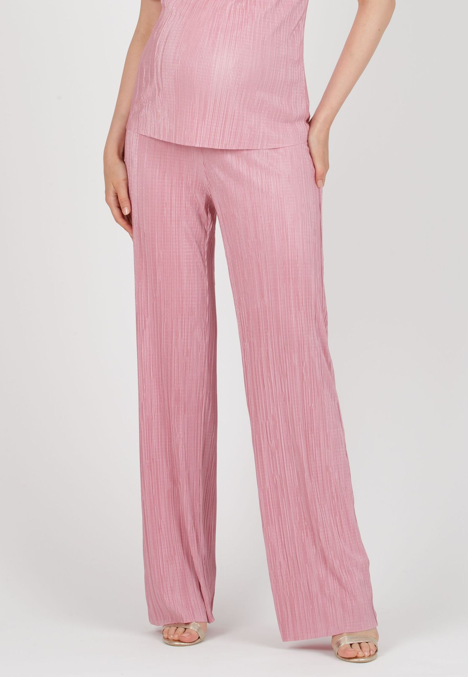 AURA P - Pantalone Premaman a Palazzo in Tessuto Plissè (Rosa, XS)