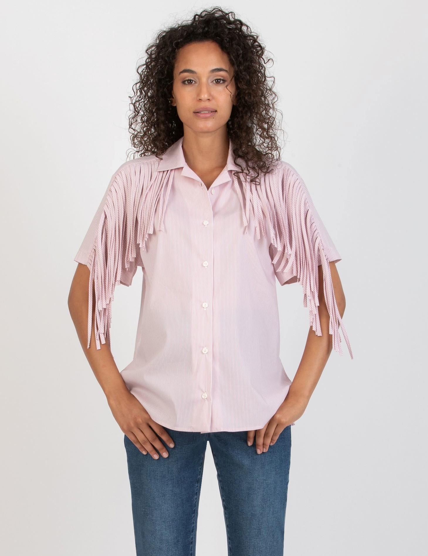 FRANCY - Maternity & Nursing Shirt with Fringes (Pink, XS)