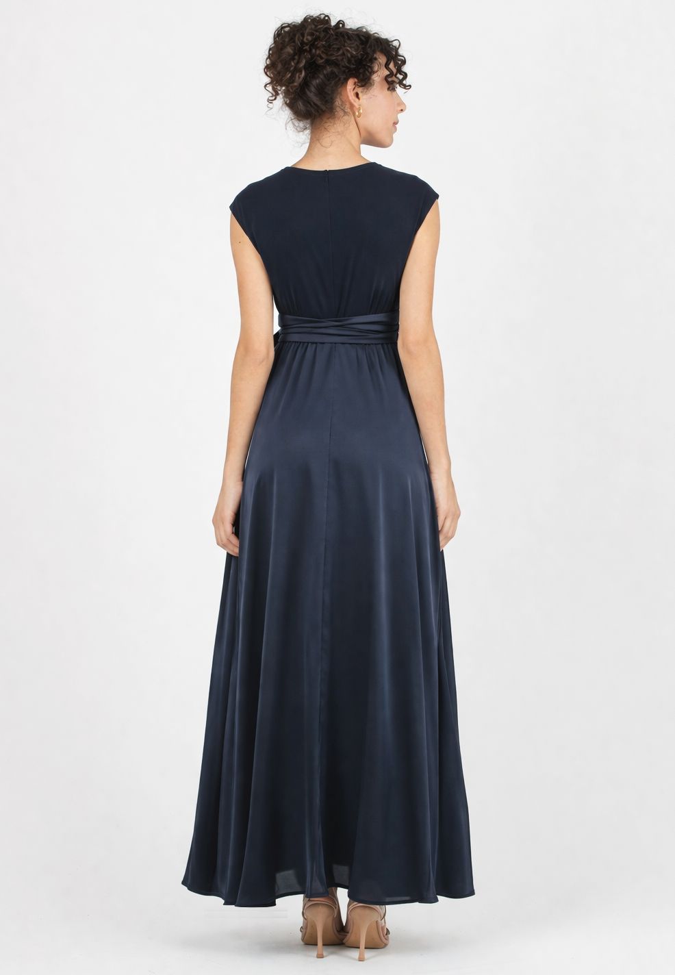 LUCREZIA - Maternity & Nursing Maxi Dress with Satin Skirt (Blu Scuro)