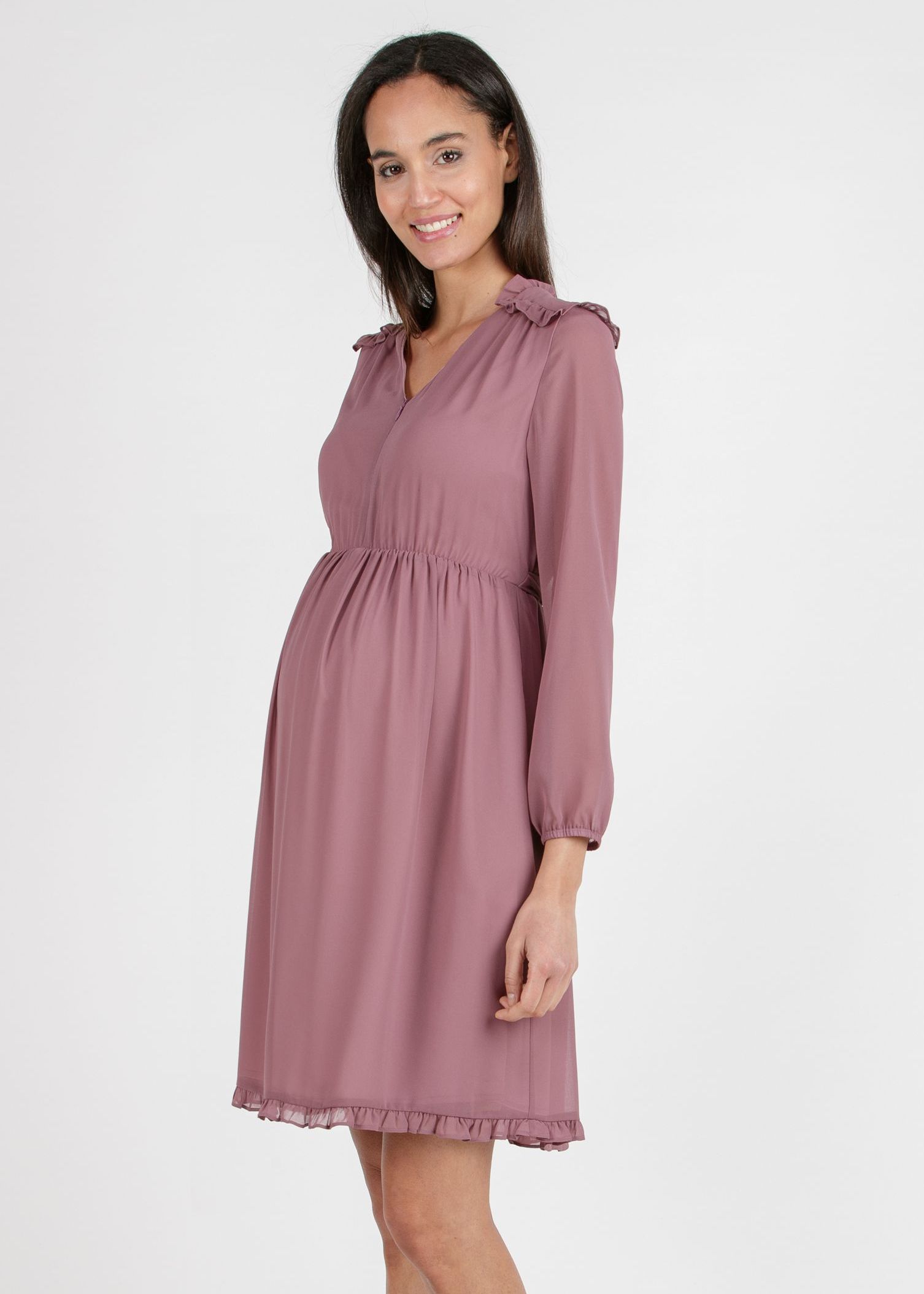 MINDY - Abito Premaman & Allattamento in Chiffon con Spalle Decorate (Cipolla, XS)