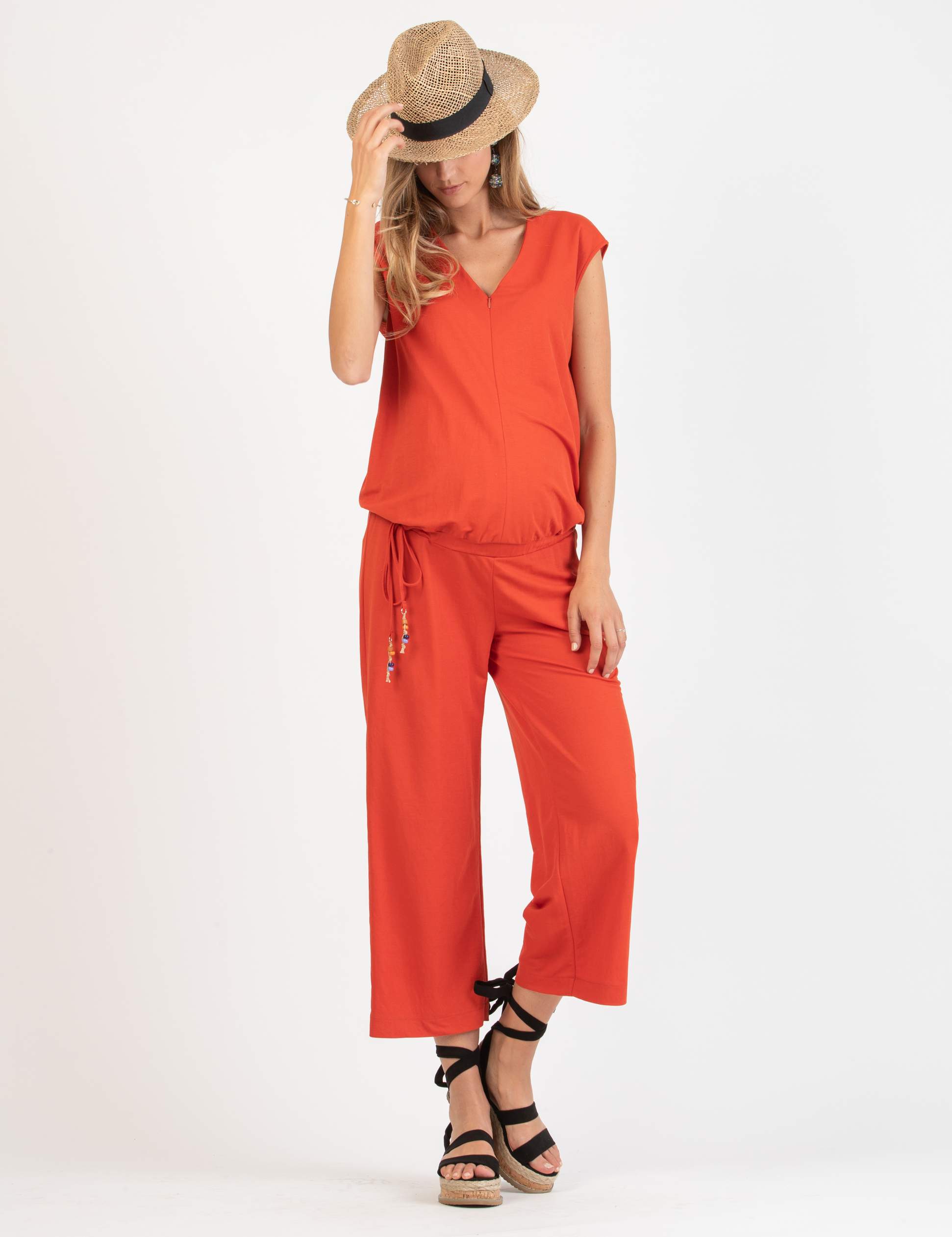 Tuta Premaman & Allattamento in Piqué (Carota, XS)