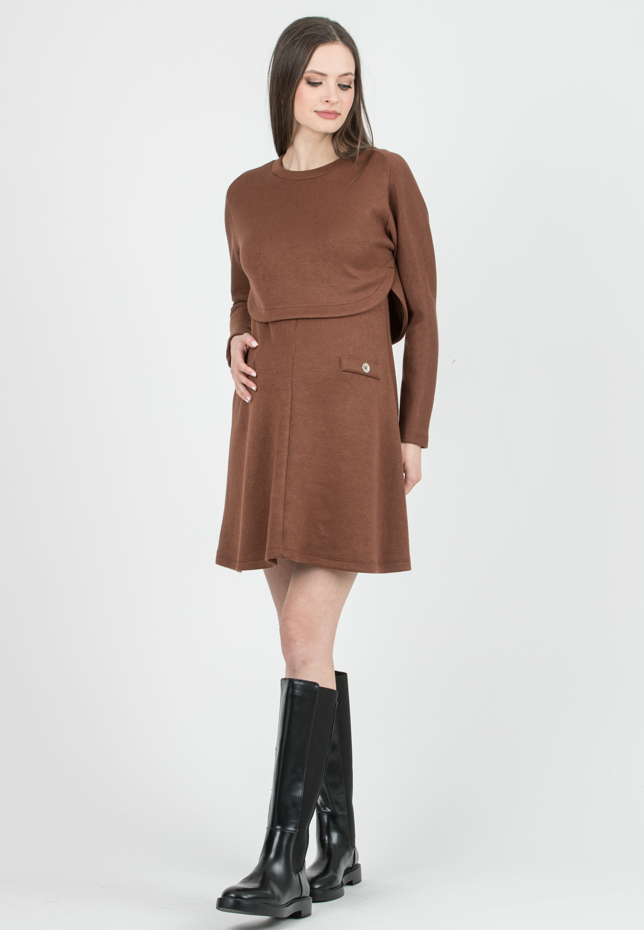 ROSSELLA - Two Piece Knit Maternity & Nursing Dress Set (Caramello)