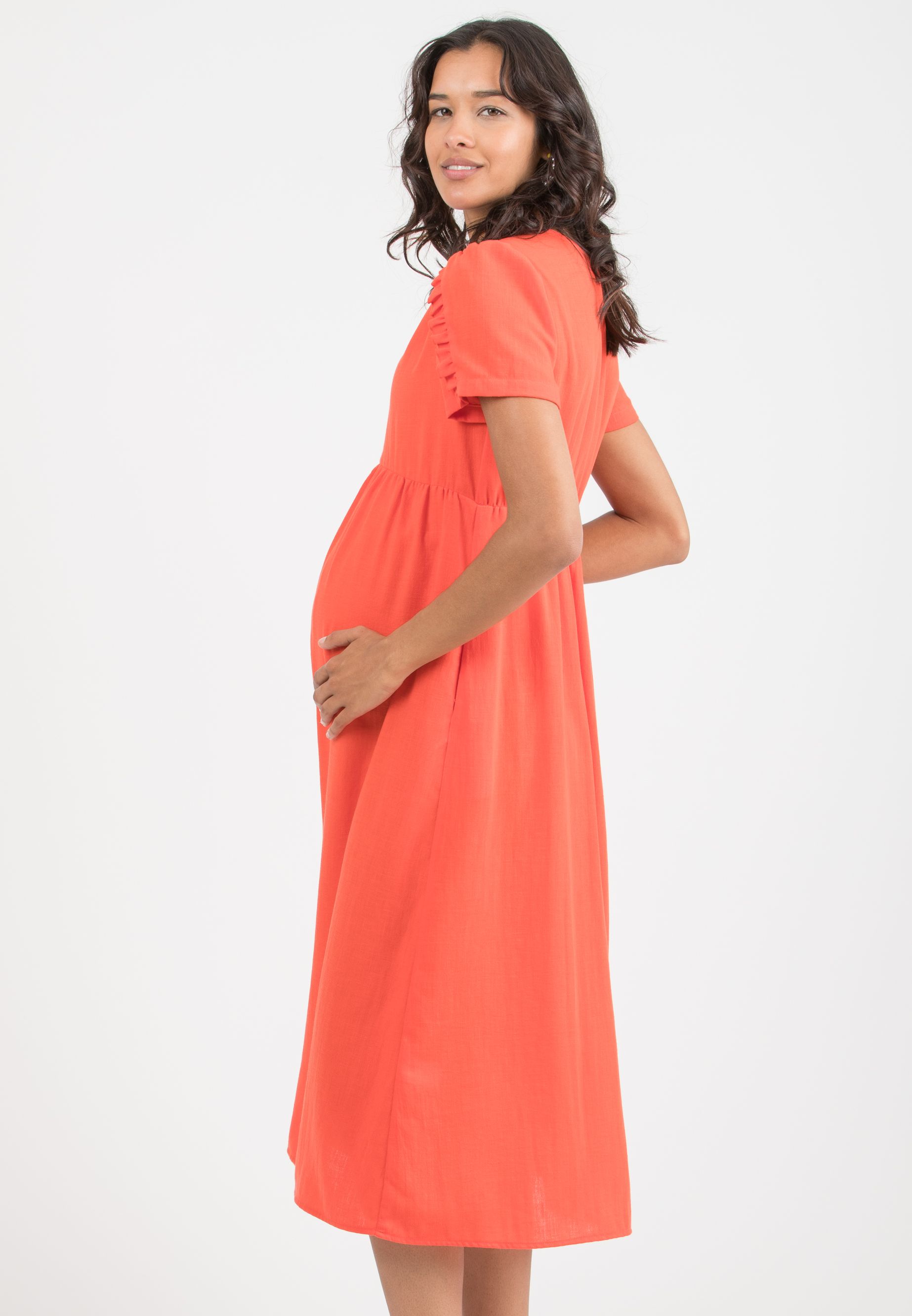 MERYL - Abito Premaman & Allattamento con Ruches sulla Manica (Carota, XS)