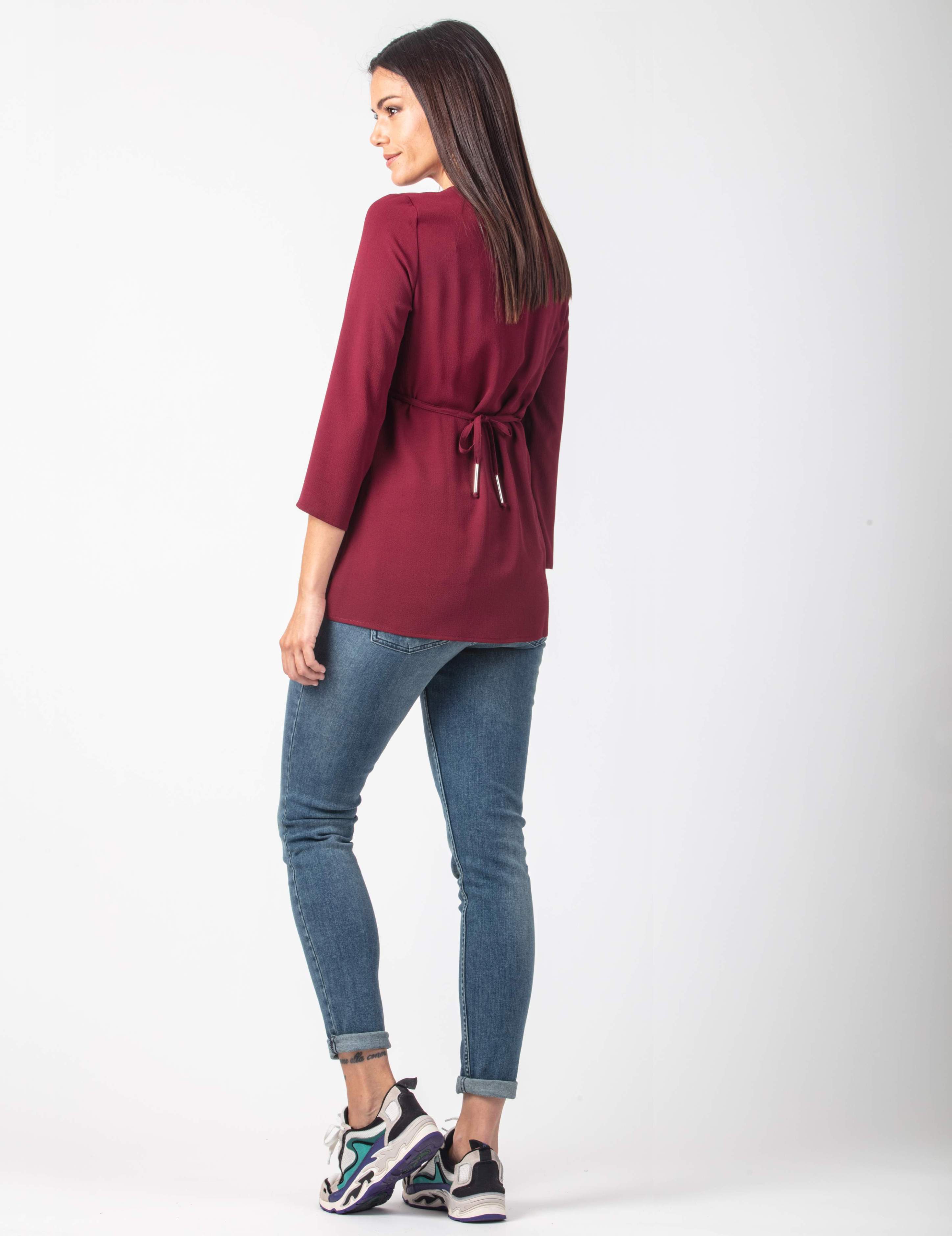 LUCY - Maternity Blouse with Front String (Bordeaux, XS)