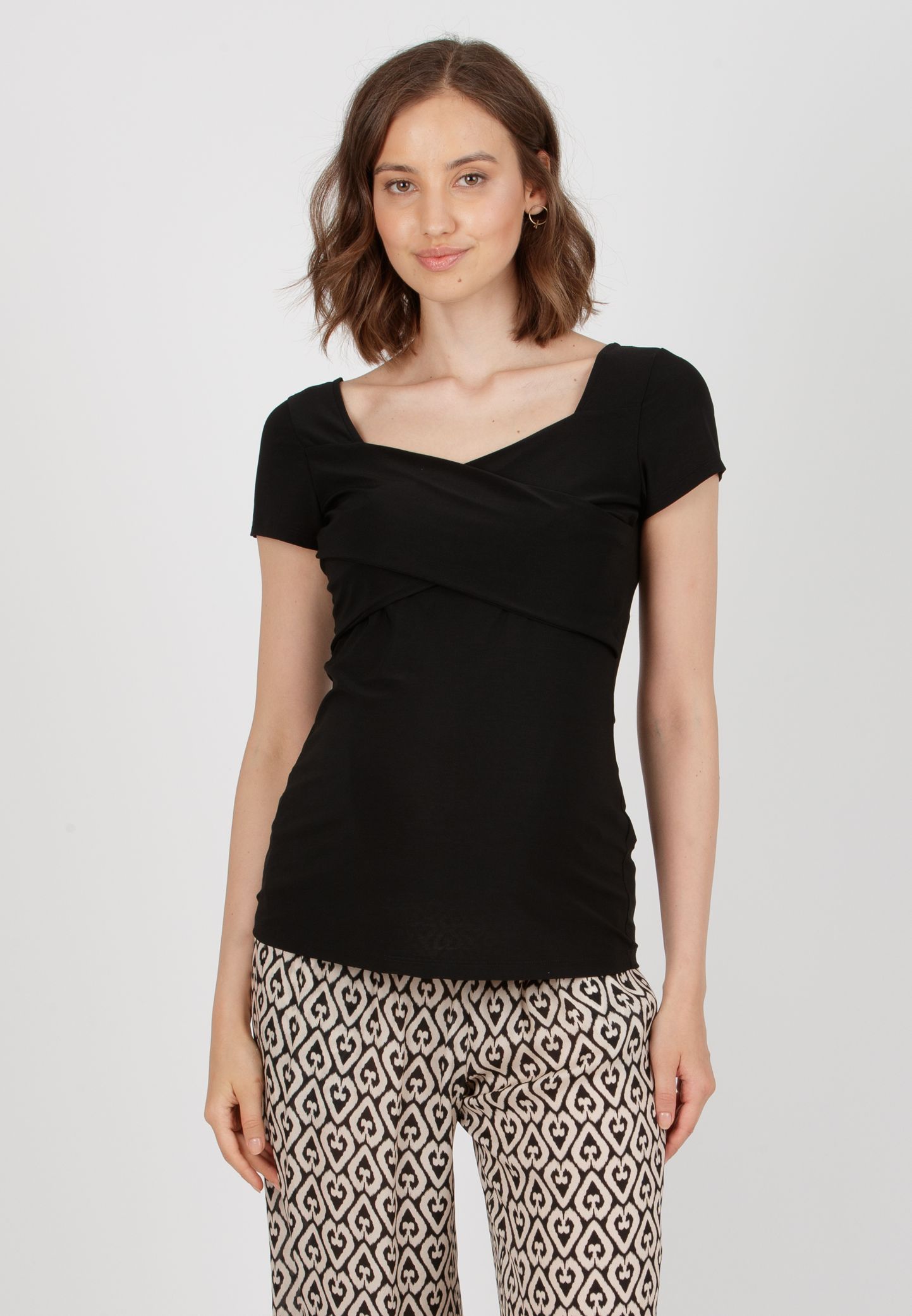ESTELLE M - Maternity & Nursing Top with Bands on Bodice (Nero)