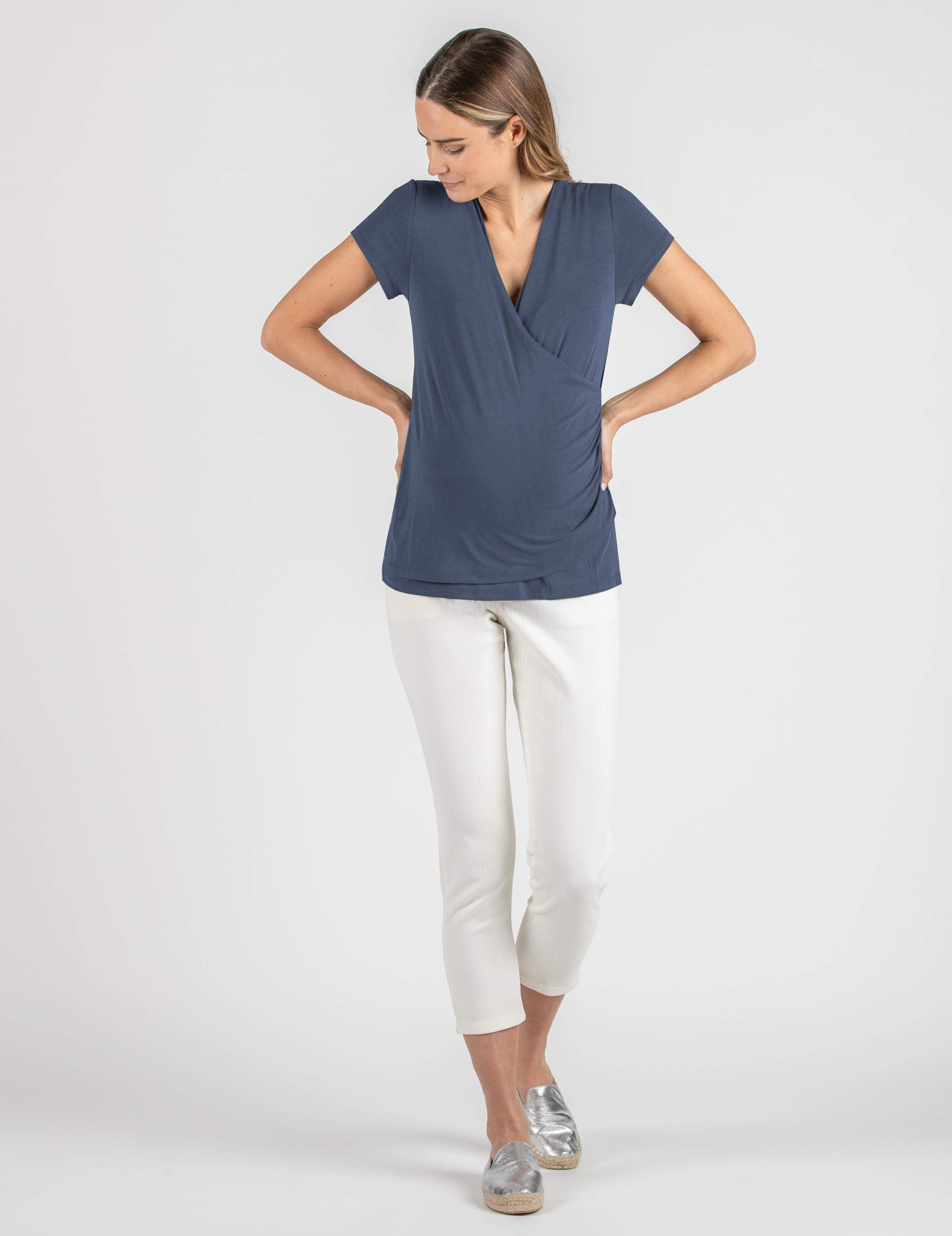 T-shirt Premaman & Allattamento Incrociata in Modal (Blu, XS)