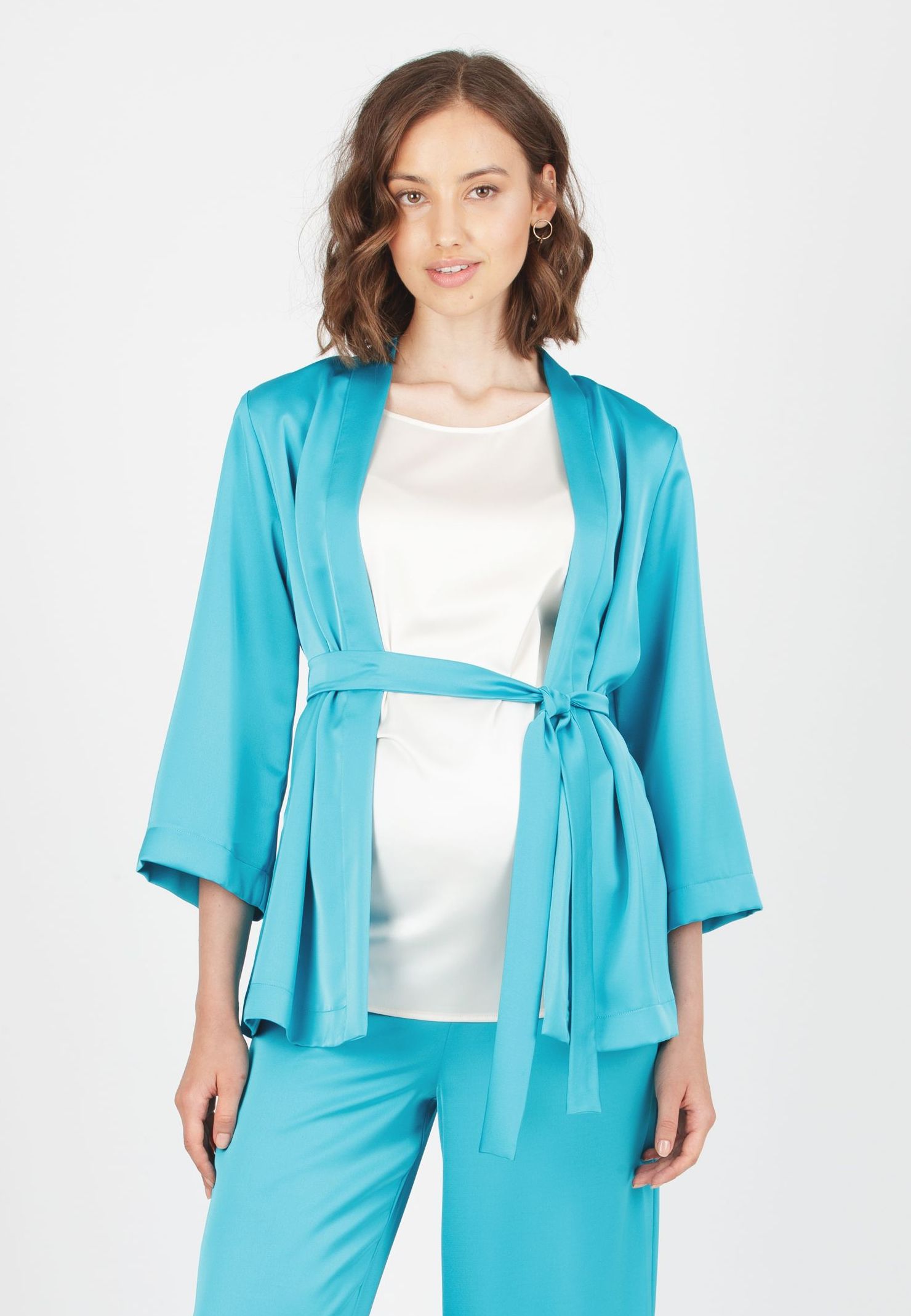 DALIA - Maternity Satin Kimono (Turchese)