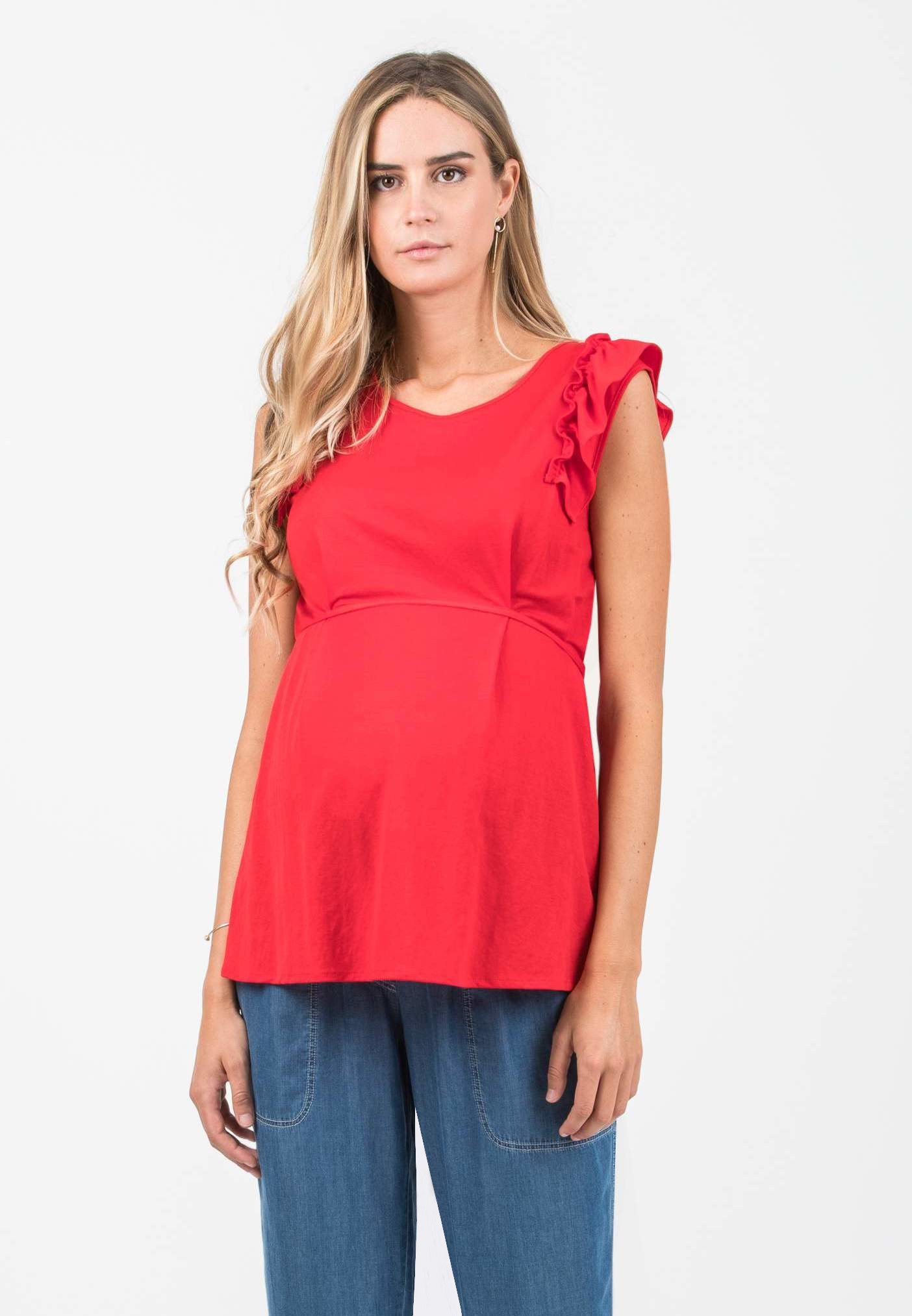 Maternity Top in Piqué with Front String (Red, XS)